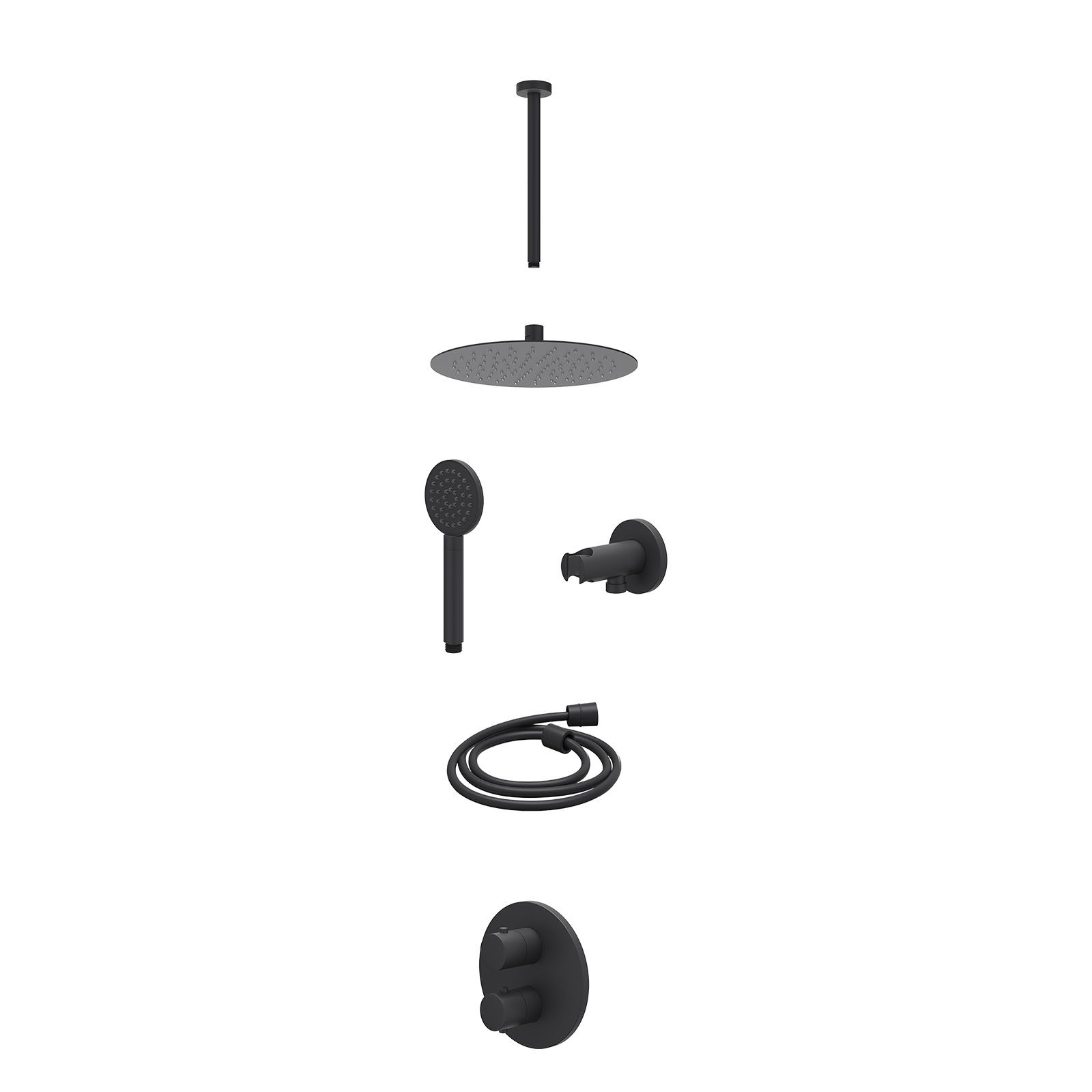 IVY Bond Regendoucheset inbouw 2-weg - 25cm slim - plafond 30cm - wandhouder - satin spray - excl. inbouwbox - Mat zwart