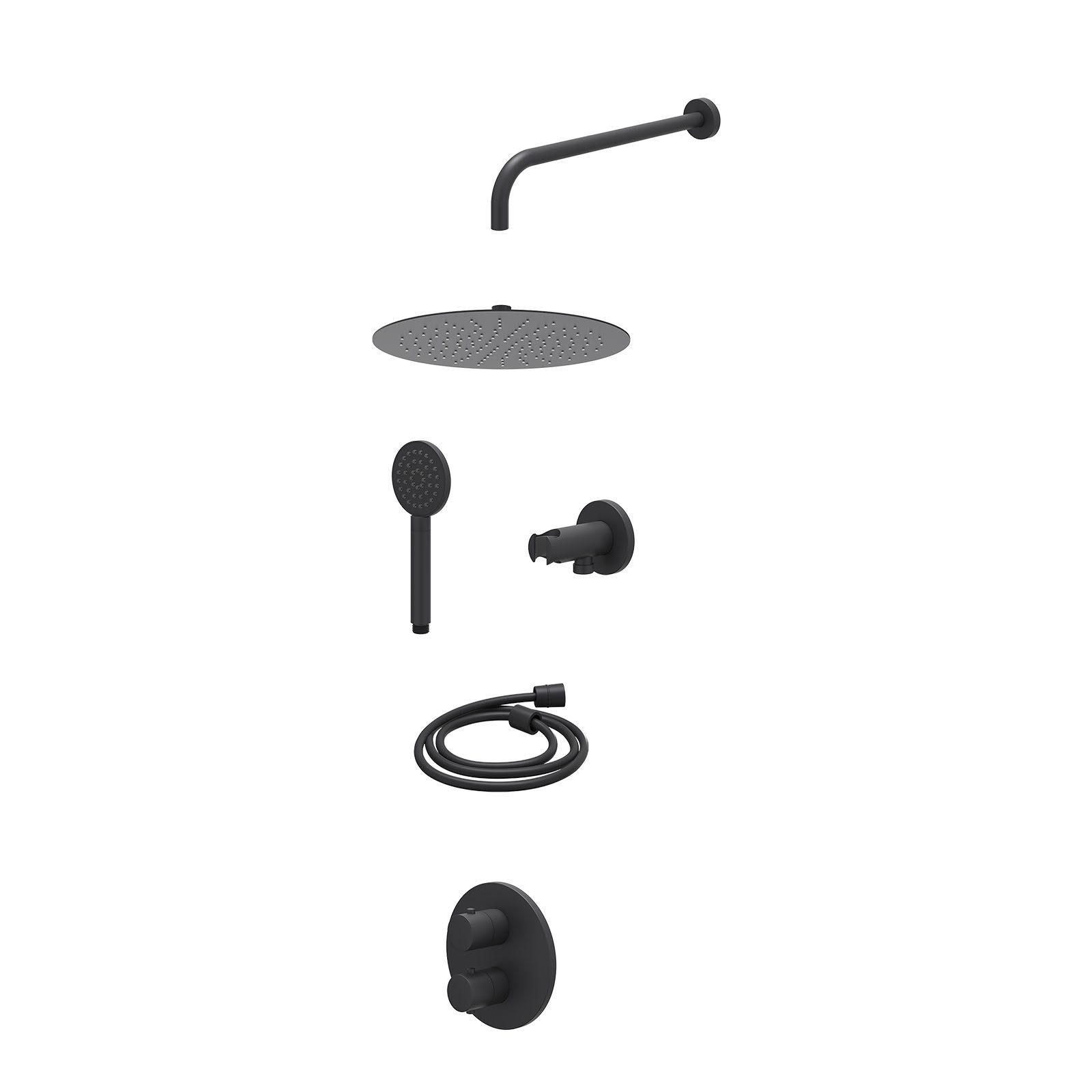 IVY Bond Regendoucheset inbouw 2-weg - 30cm slim - wandarm - wandhouder - satin spray - excl. inbouwbox - Mat zwart