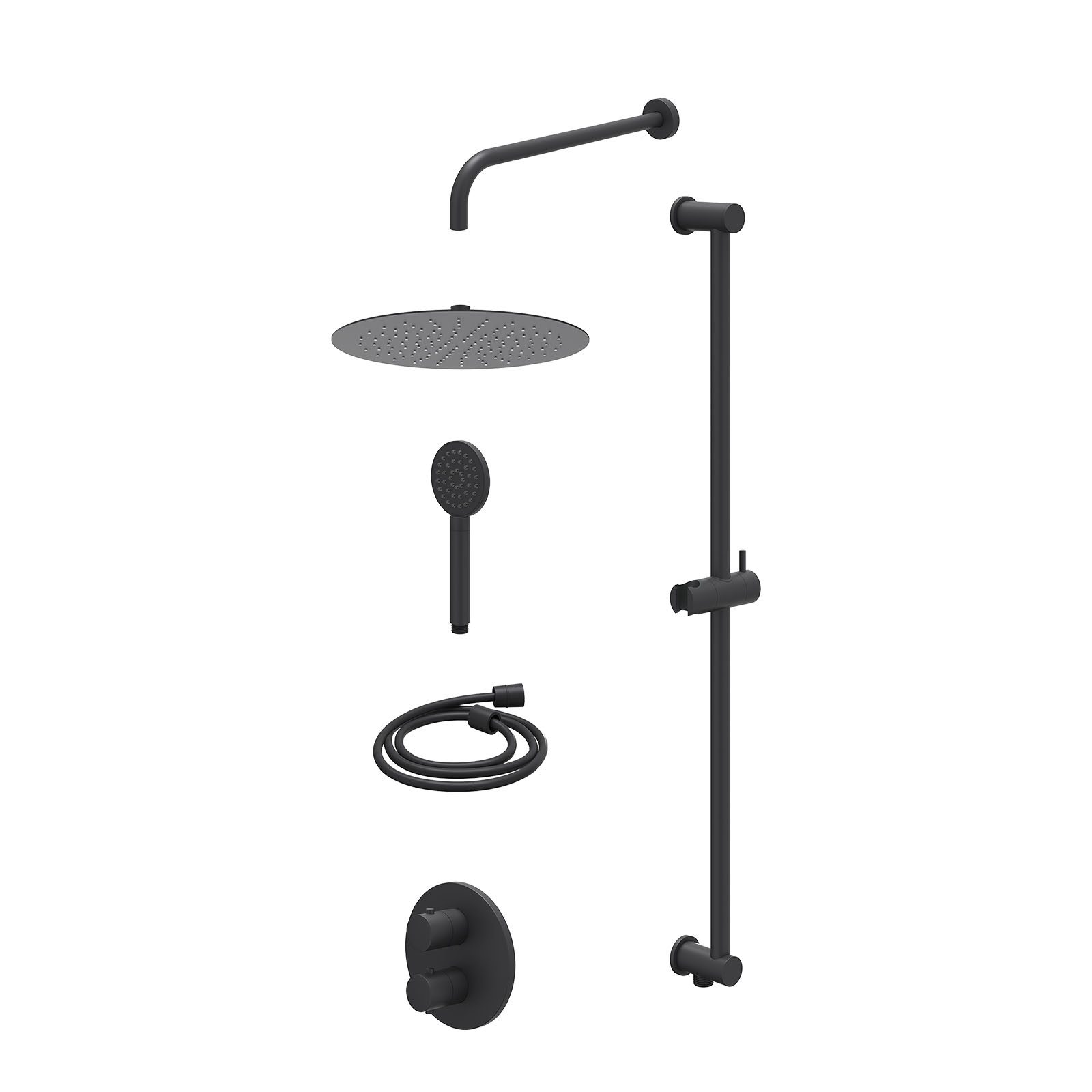 IVY Bond Regendoucheset inbouw 2-weg - 30cm slim - wandarm - glijstang - satin spray - excl. inbouwbox - Mat zwart
