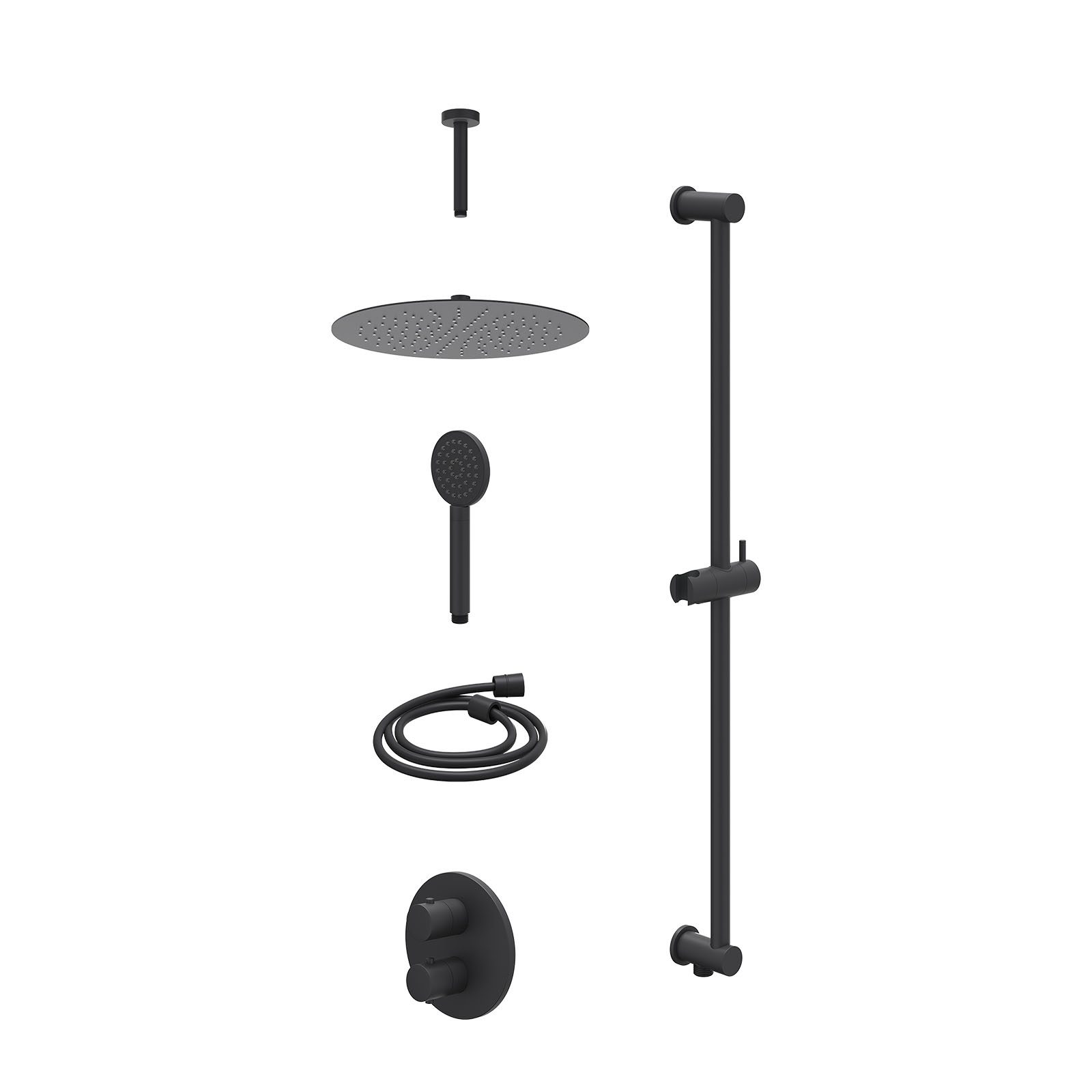 IVY Bond Regendoucheset inbouw 2-weg - 30cm slim - plafond 15cm - glijstang - satin spray - excl. inbouwbox - Mat zwart