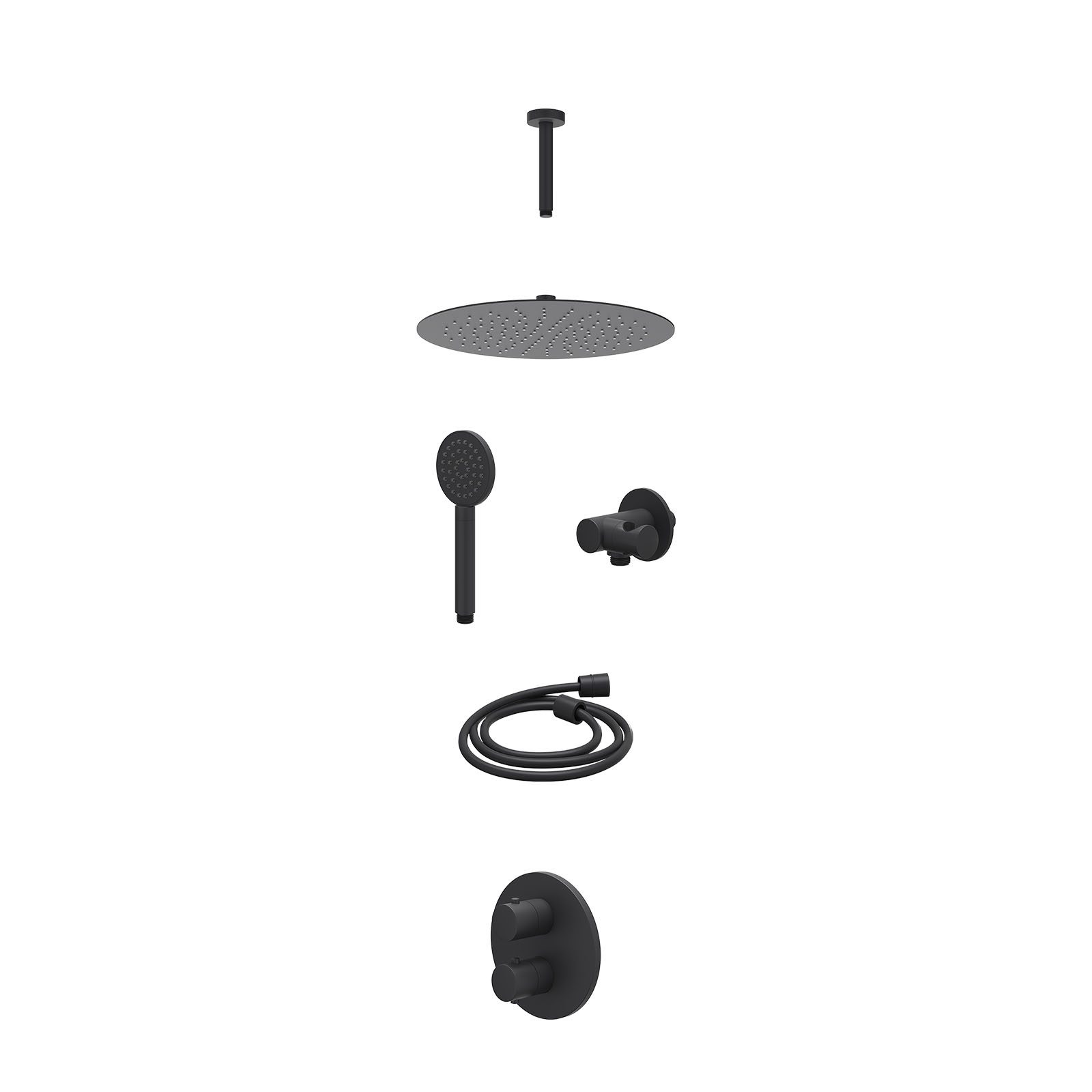 IVY Bond Regendoucheset inbouw 2-weg - 30cm slim - plafond 15cm - verstelbare steun - satin spray - excl. inbouwbox - Mat zwart