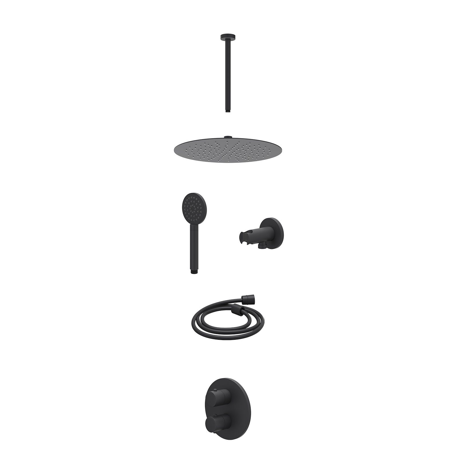 IVY Bond Regendoucheset inbouw 2-weg - 30cm slim - plafond 30cm - wandhouder - satin spray - excl. inbouwbox - Mat zwart
