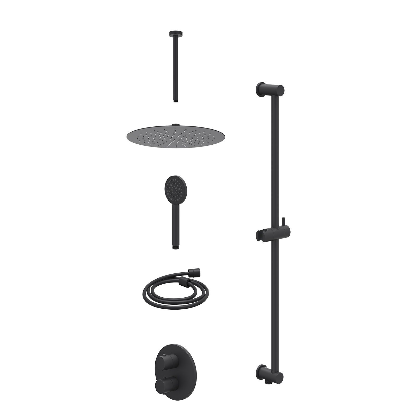IVY Bond Regendoucheset inbouw 2-weg - 30cm slim - plafond 30cm - glijstang - satin spray - excl. inbouwbox - Mat zwart