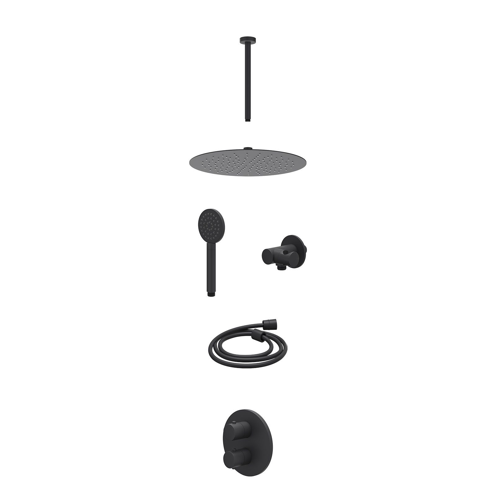IVY Bond Regendoucheset inbouw 2-weg - 30cm slim - plafond 30cm - verstelbare steun - satin spray - excl. inbouwbox - Mat zwart