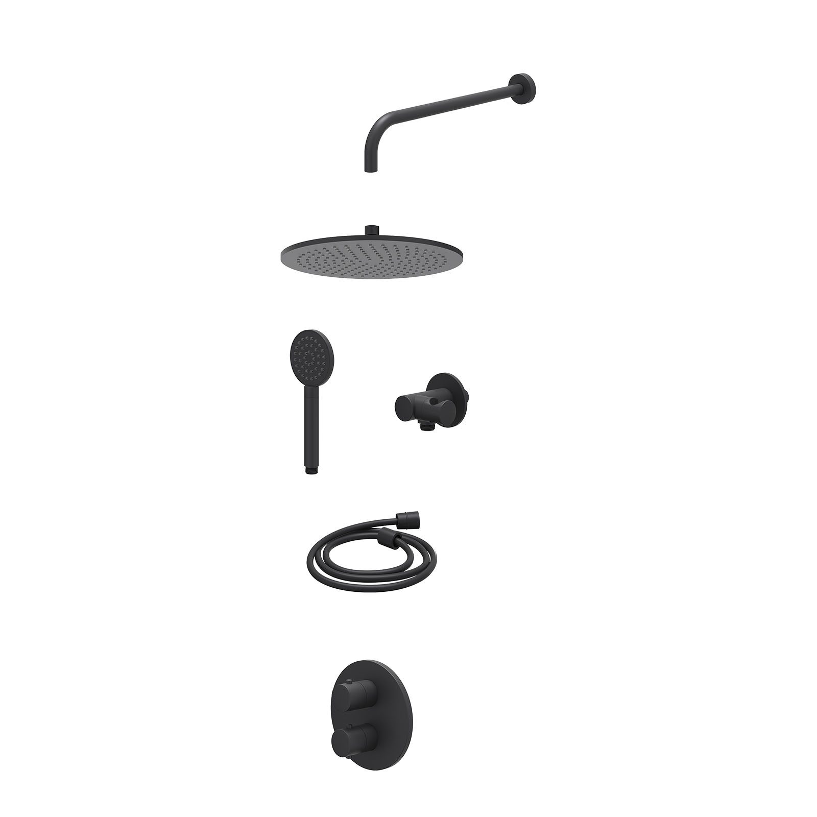 IVY Bond Regendoucheset inbouw 2-weg - 30cm medium - wandarm - verstelbare steun - satin spray - excl. inbouwbox - Mat zwart