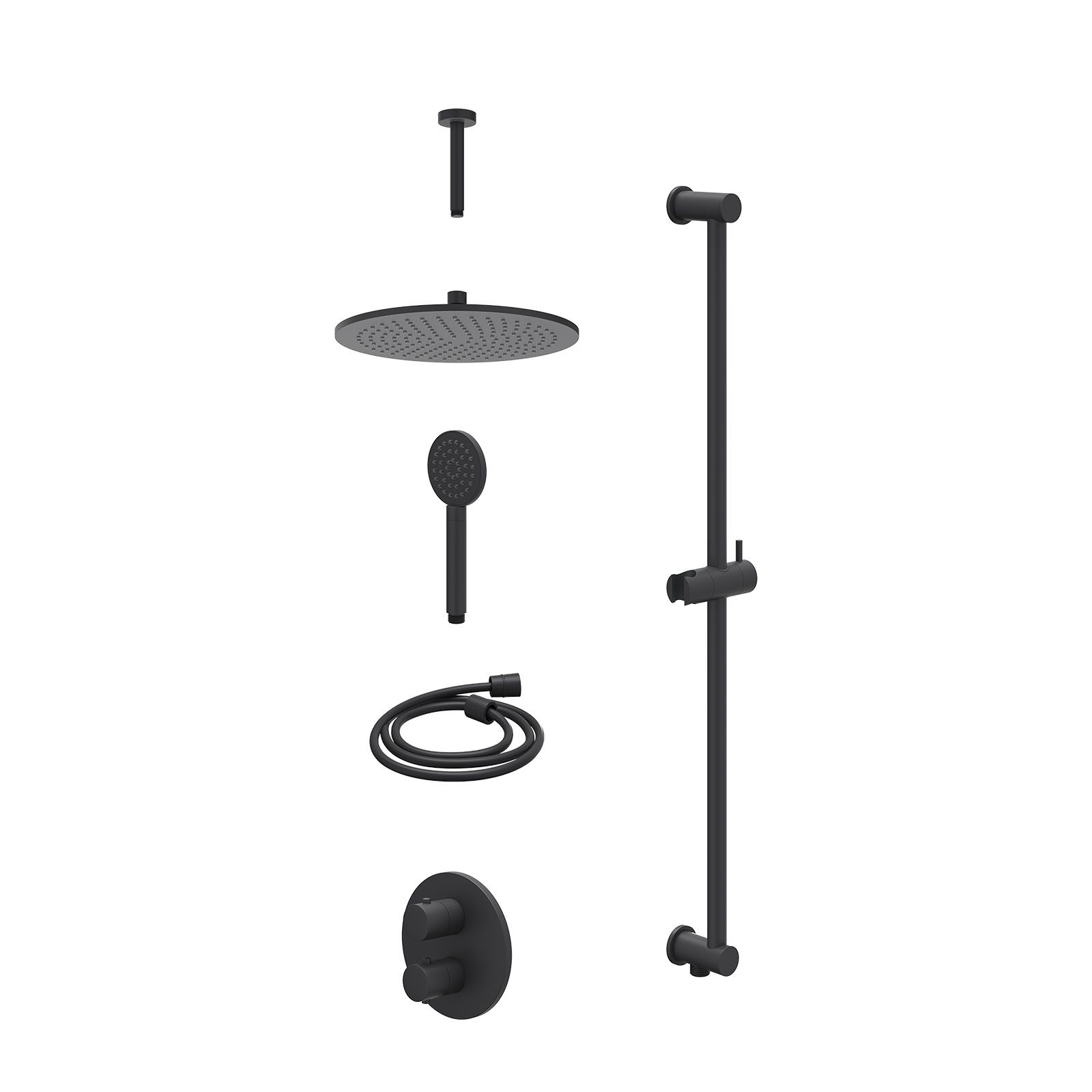 IVY Bond Regendoucheset inbouw 2-weg - 30cm medium - plafond 15cm - glijstang - satin spray - excl. inbouwbox - Mat zwart