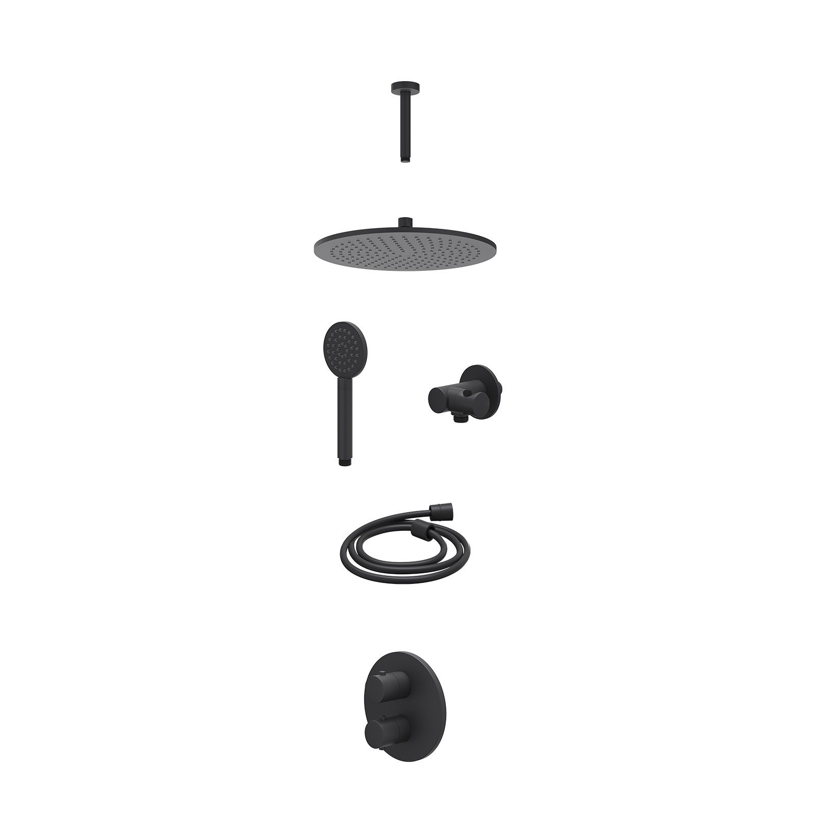 IVY Bond Regendoucheset inbouw 2-weg - 30cm medium - plafond 15cm - verstelbare steun - satin spray - excl. inbouwbox - Mat zwart