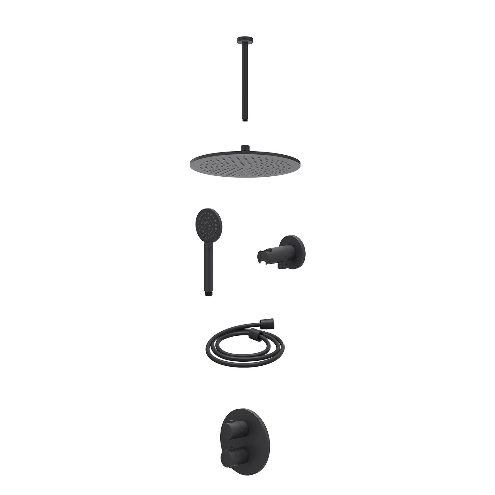 IVY Bond Regendoucheset inbouw 2-weg - 30cm medium - plafond 30cm - wandhouder - satin spray - excl. inbouwbox - Mat zwart