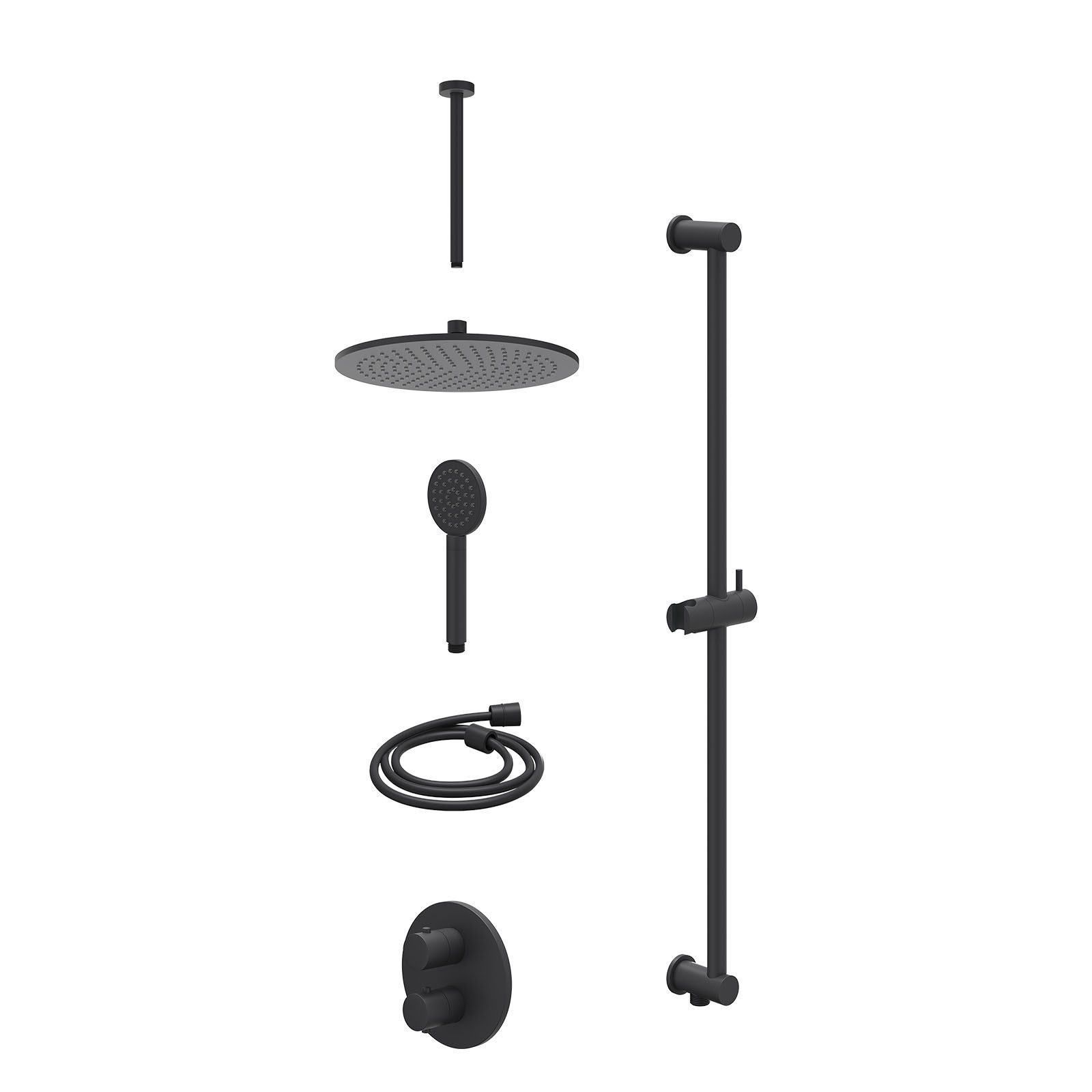 IVY Bond Regendoucheset inbouw 2-weg - 30cm medium - plafond 30cm - glijstang - satin spray - excl. inbouwbox - Mat zwart
