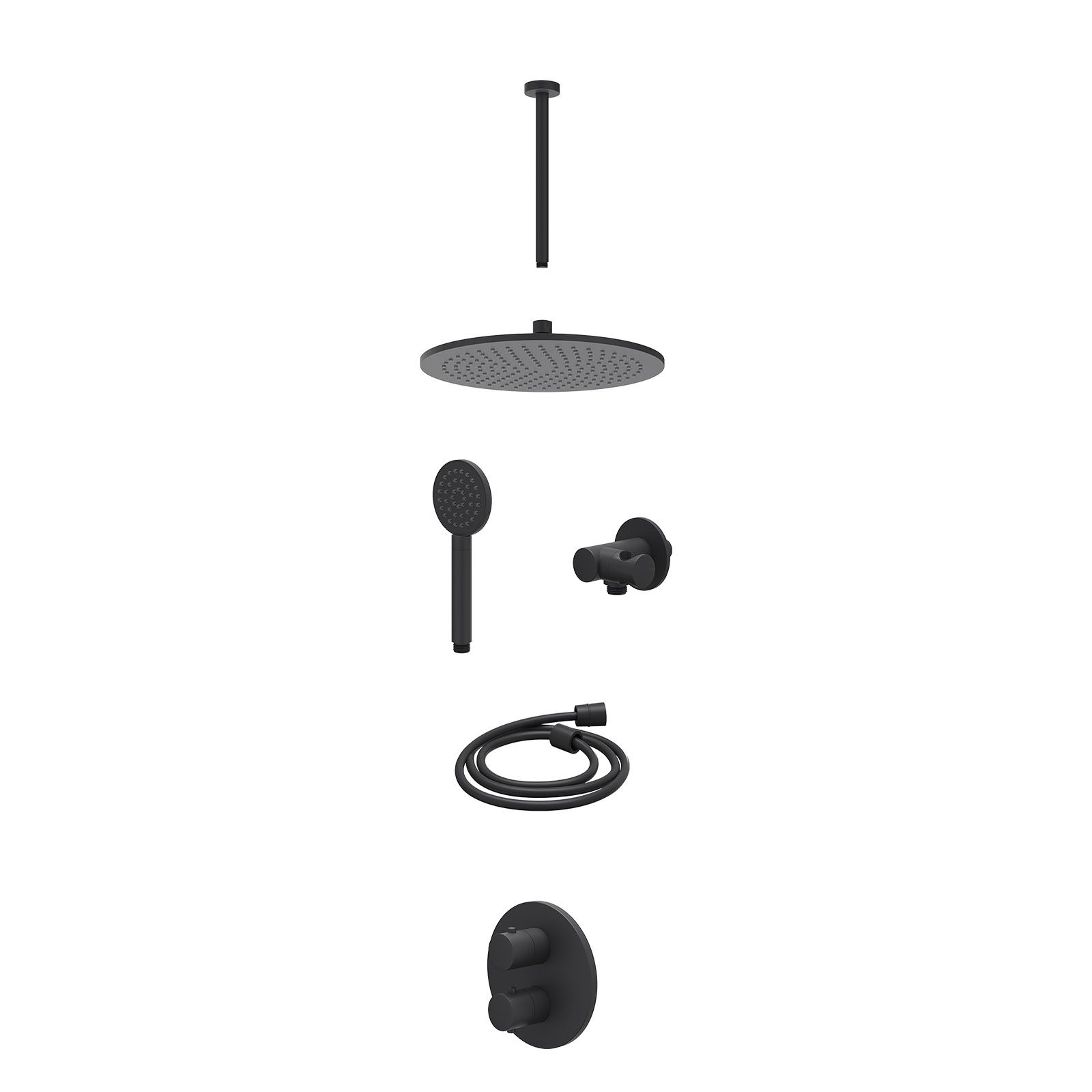 IVY Bond Regendoucheset inbouw 2-weg - 30cm medium - plafond 30cm - verstelbare steun - satin spray - excl. inbouwbox - Mat zwart