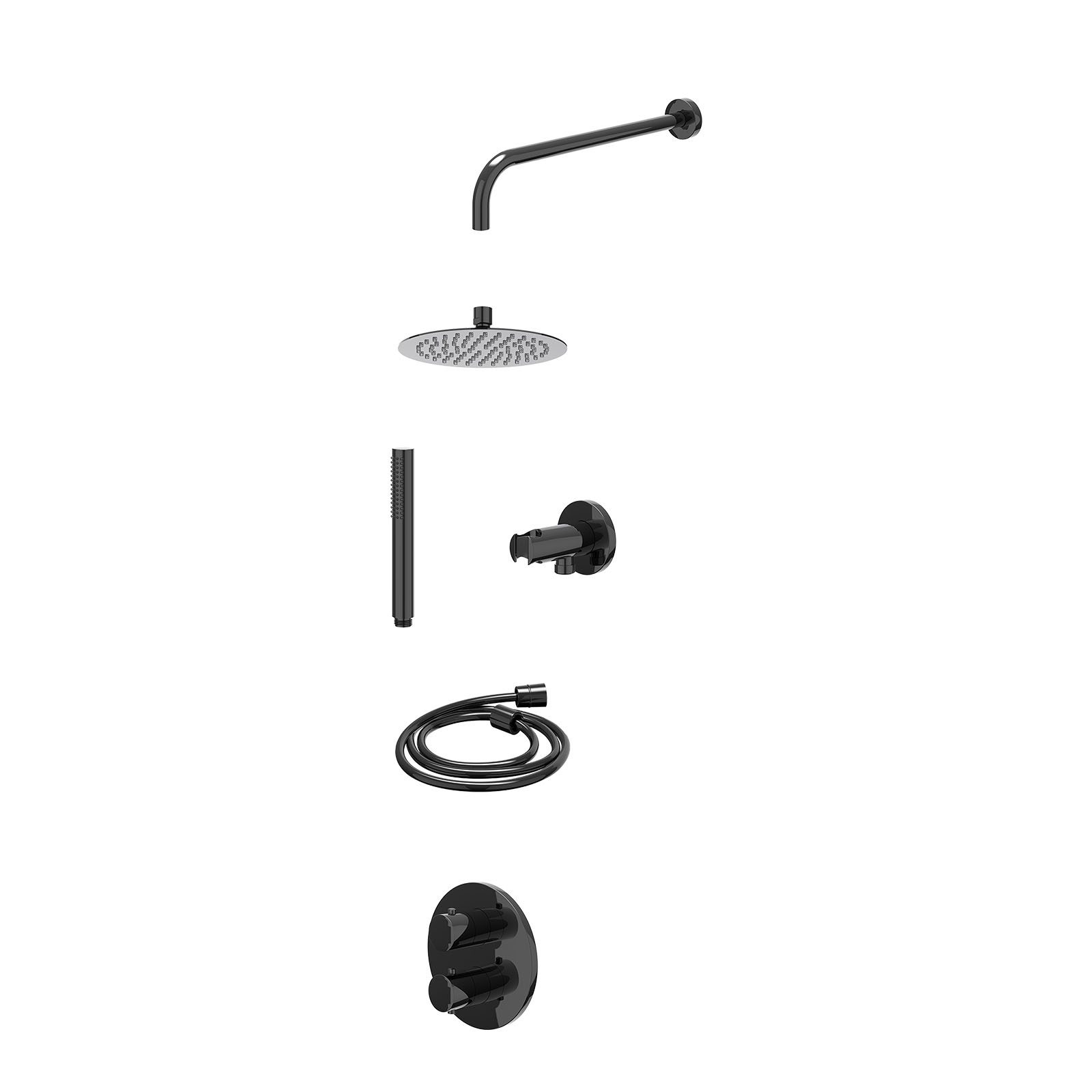 IVY Bond Regendoucheset inbouw 2-weg - 20cm slim - wandarm - wandhouder - staafhanddouche - excl. inbouwbox - Zwart chroom