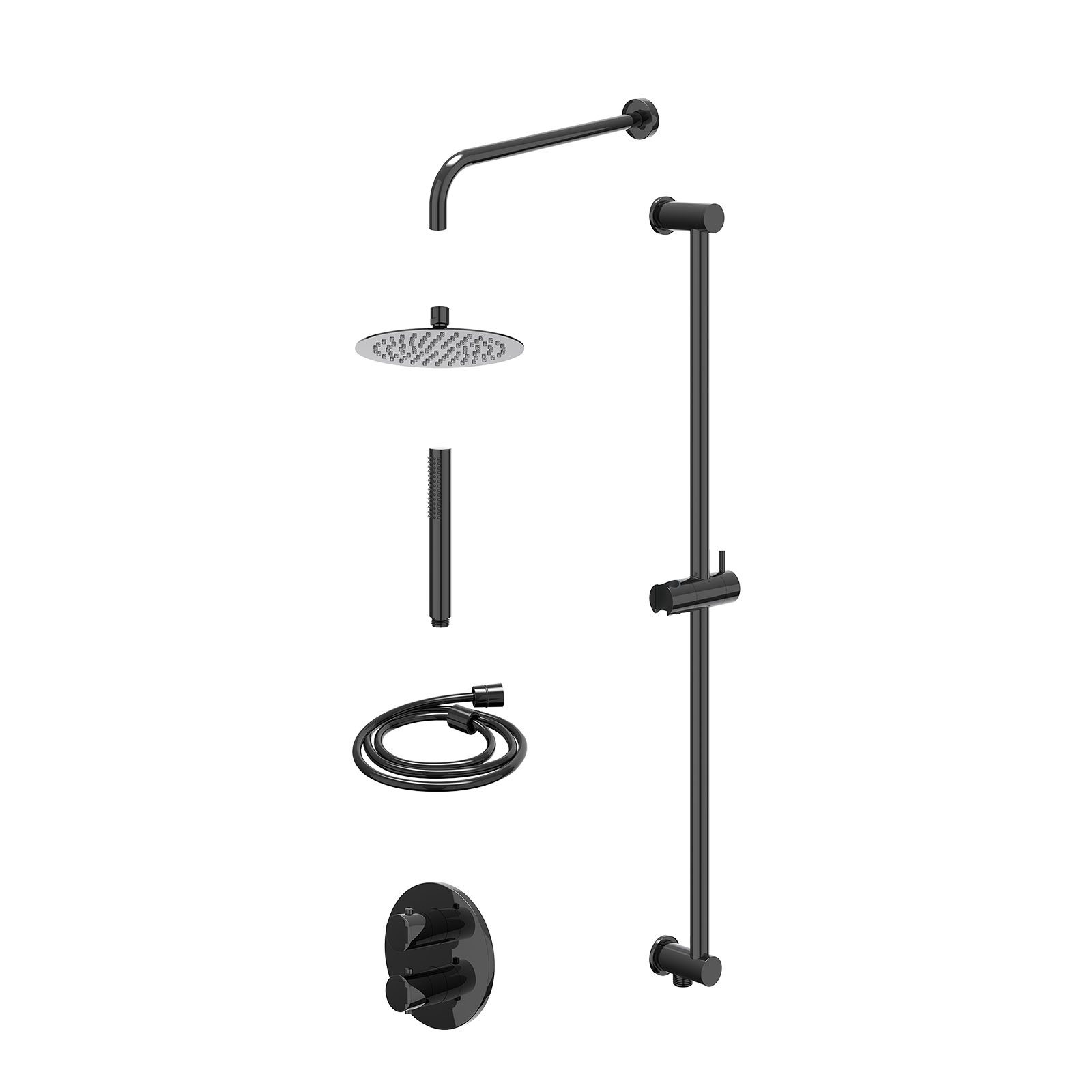 IVY Bond Regendoucheset inbouw 2-weg - 20cm slim - wandarm - glijstang - staafhanddouche - excl. inbouwbox - Zwart chroom