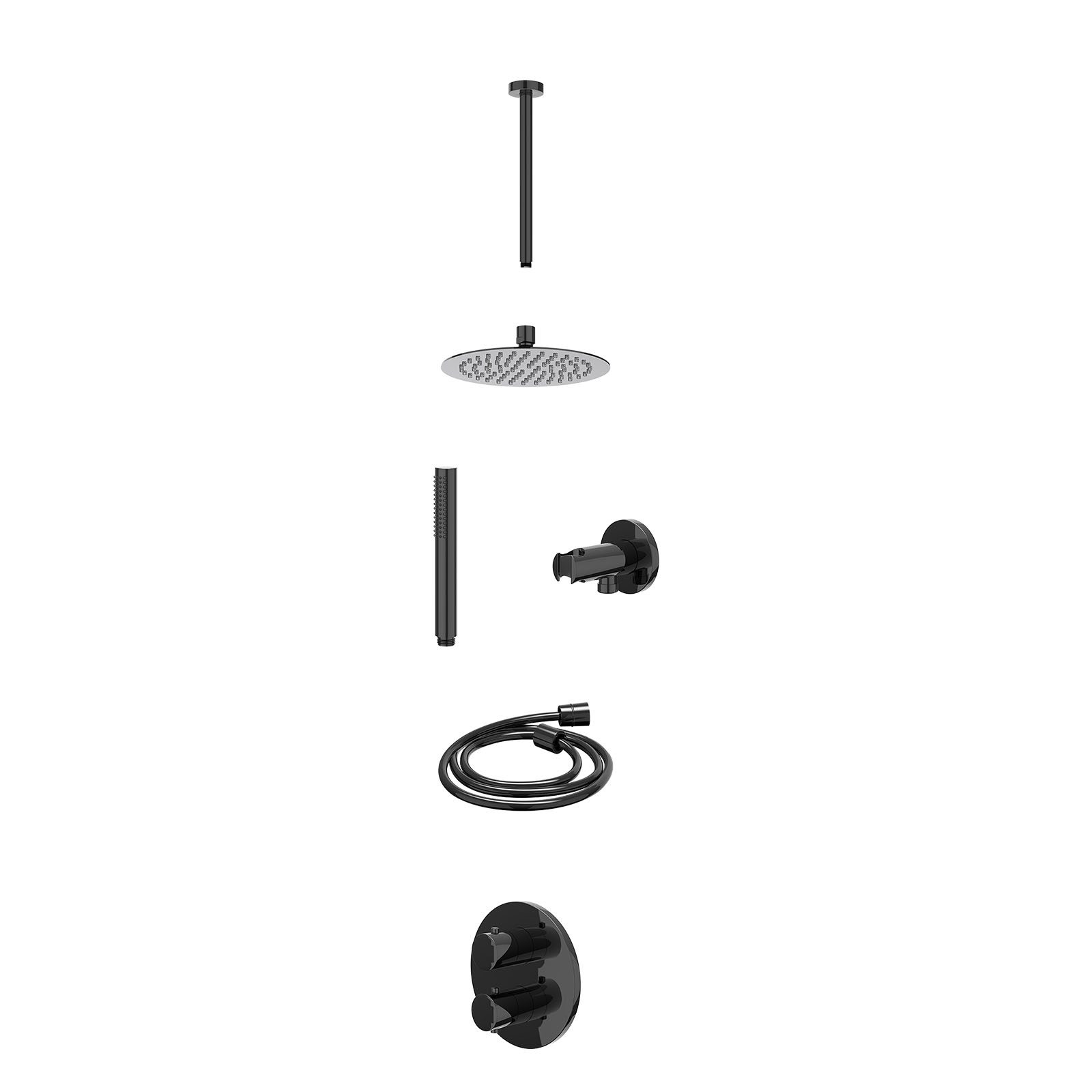 IVY Bond Regendoucheset inbouw 2-weg - 20cm slim - plafond 30cm - wandhouder - staafhanddouche - excl. inbouwbox - Zwart chroom