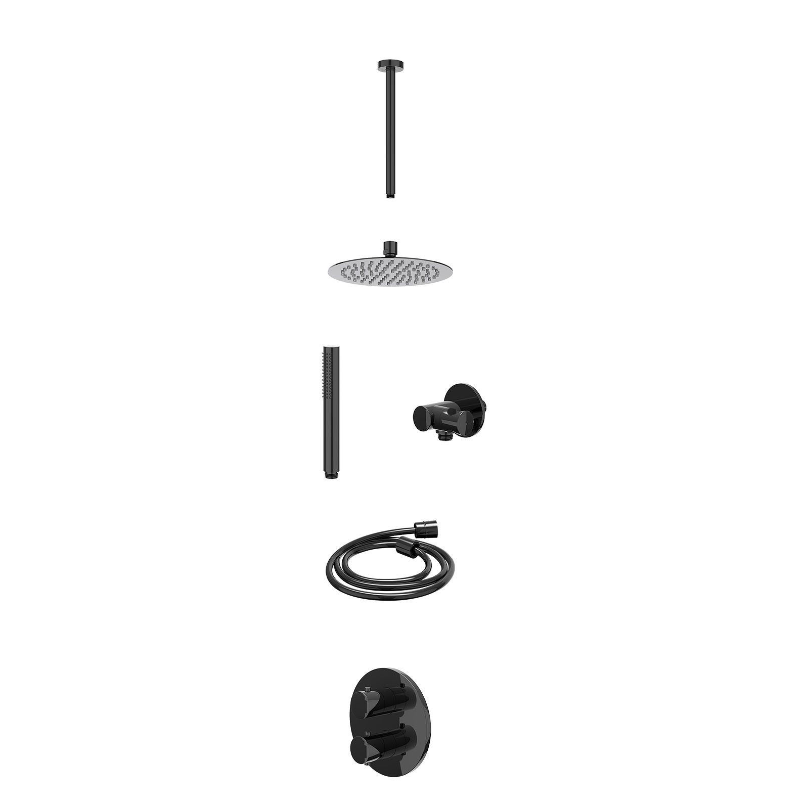 IVY Bond Regendoucheset inbouw 2-weg - 20cm slim - plafond 30cm - verstelbare steun - staafhanddouche - excl. inbouwbox - Zwart chroom