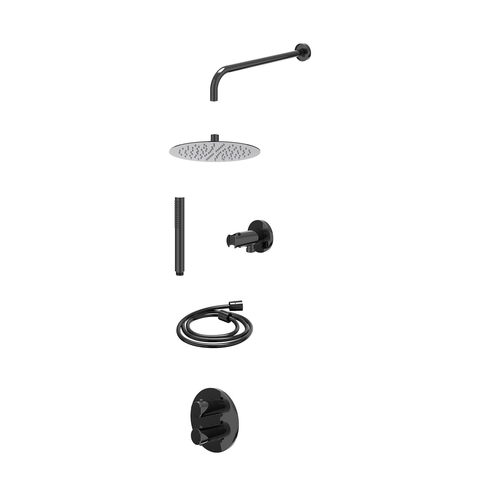 IVY Bond Regendoucheset inbouw 2-weg - 25cm slim - wandarm - wandhouder - staafhanddouche - excl. inbouwbox - Zwart chroom