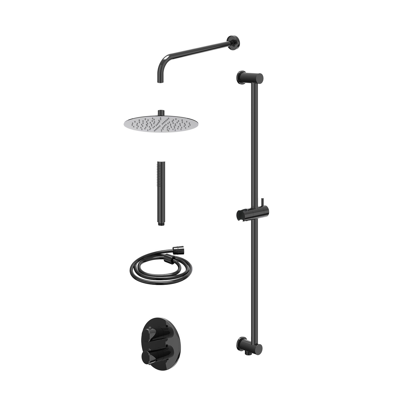 IVY Bond Regendoucheset inbouw 2-weg - 25cm slim - wandarm - glijstang - staafhanddouche - excl. inbouwbox - Zwart chroom
