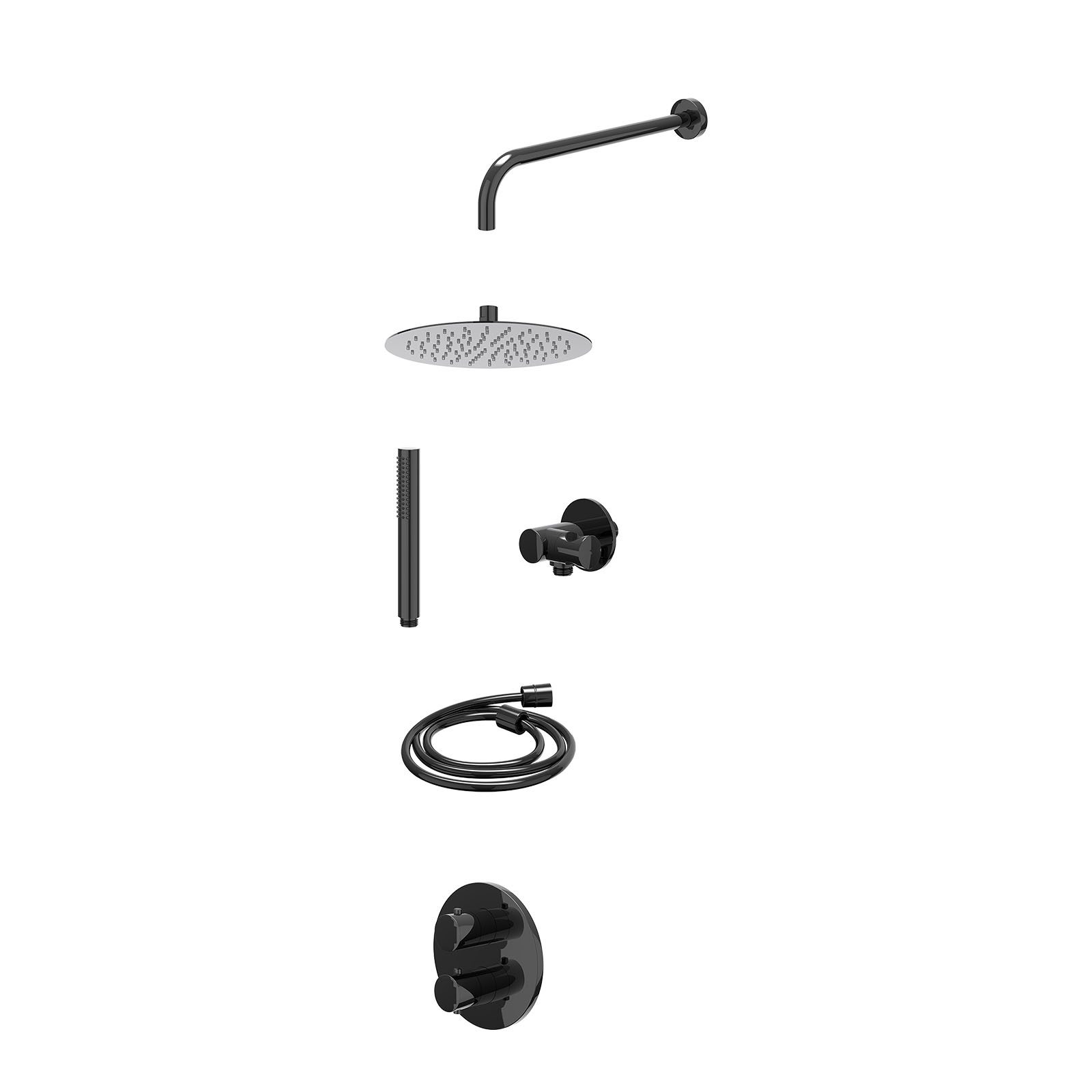 IVY Bond Regendoucheset inbouw 2-weg - 25cm slim - wandarm - verstelbare steun - staafhanddouche - excl. inbouwbox - Zwart chroom