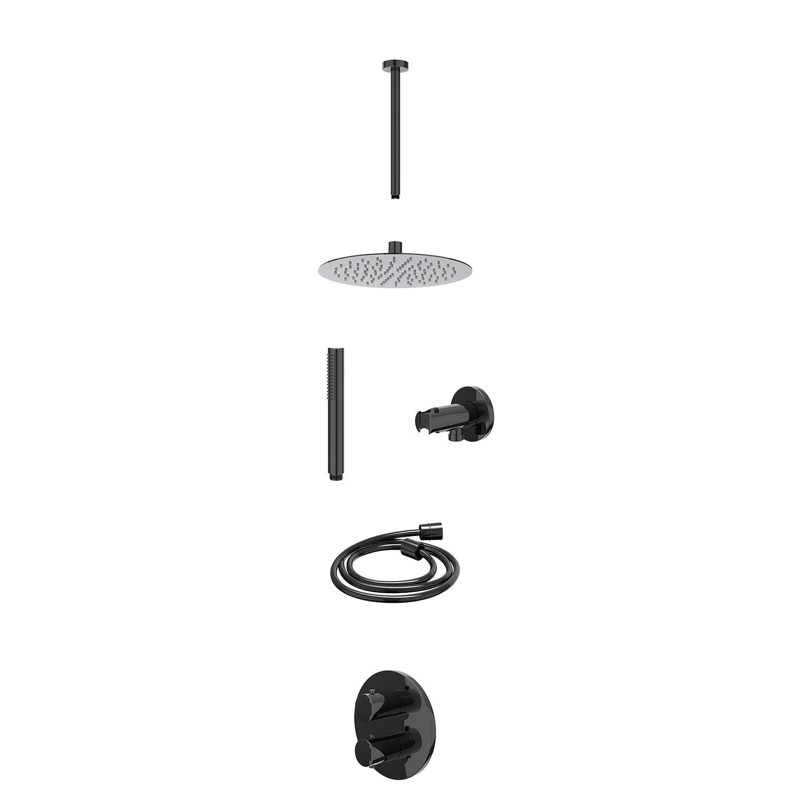 IVY Bond Regendoucheset inbouw 2-weg - 25cm slim - plafond 30cm - wandhouder - staafhanddouche - excl. inbouwbox - Zwart chroom
