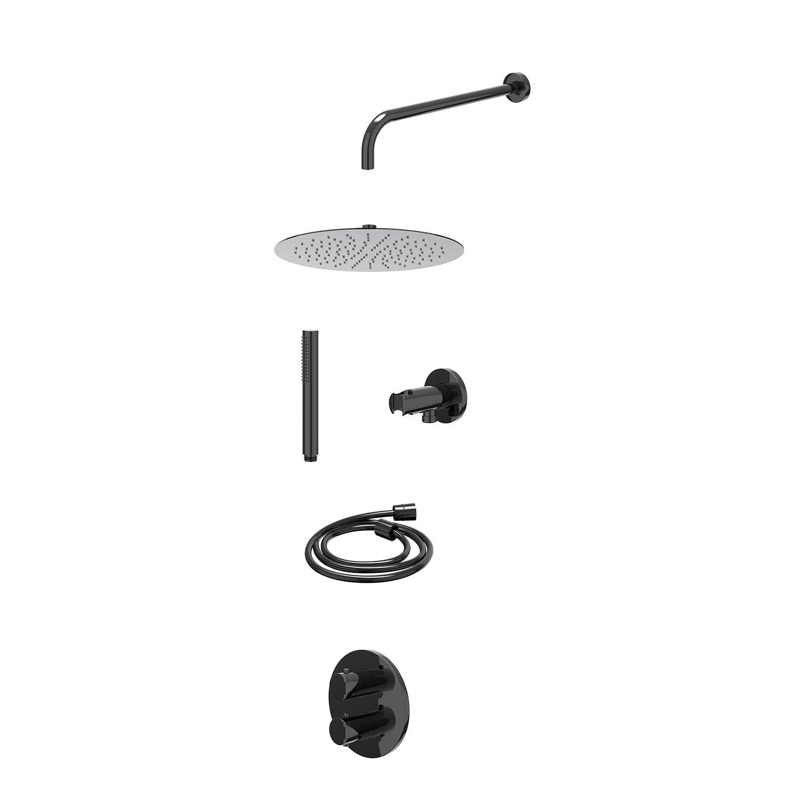 IVY Bond Regendoucheset inbouw 2-weg - 30cm slim - wandarm - wandhouder - staafhanddouche - excl. inbouwbox - Zwart chroom