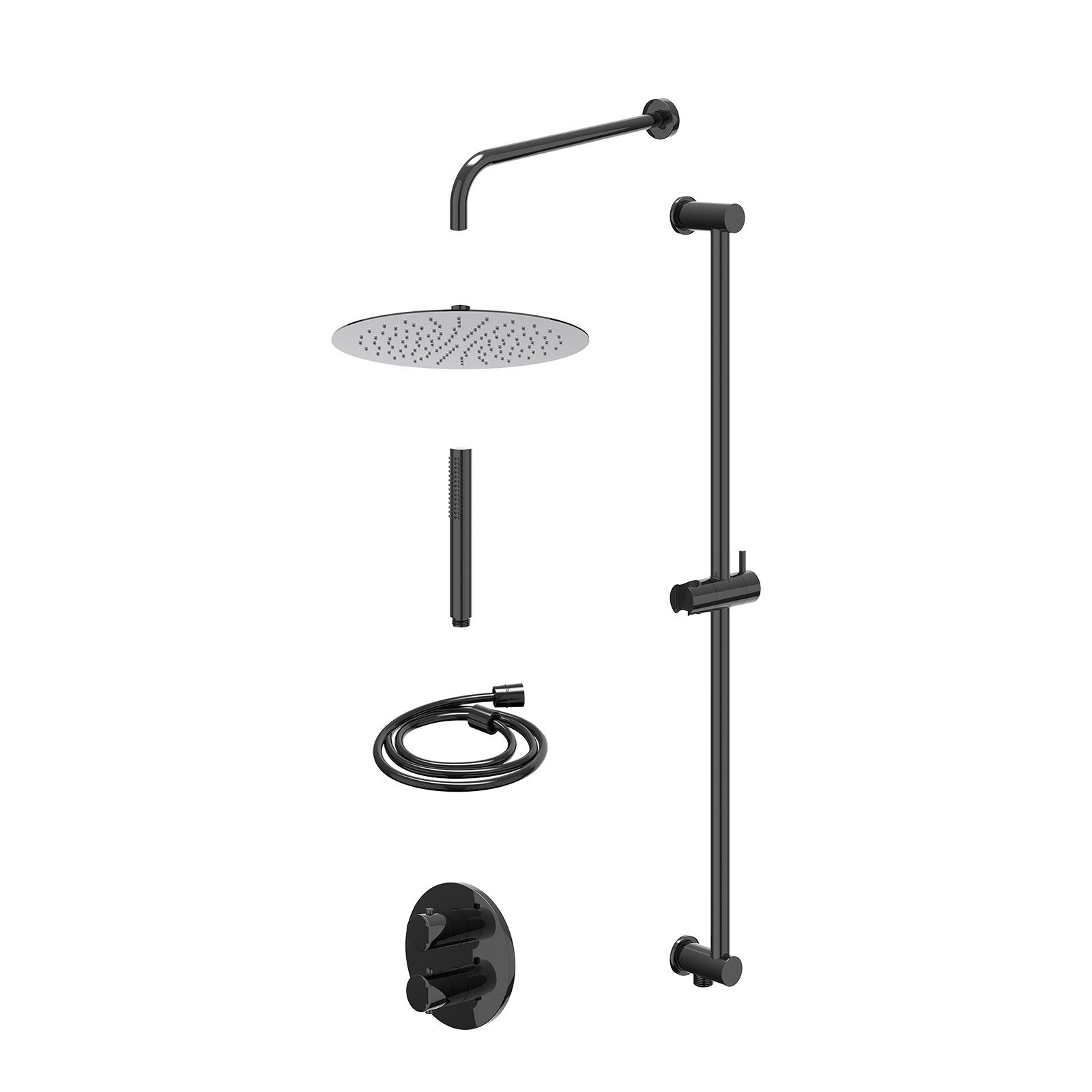 IVY Bond Regendoucheset inbouw 2-weg - 30cm slim - wandarm - glijstang - staafhanddouche - excl. inbouwbox - Zwart chroom