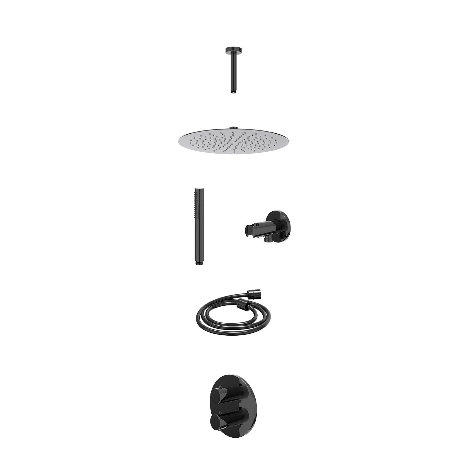 IVY Bond Regendoucheset inbouw 2-weg - 30cm slim - plafond 15cm - wandhouder - staafhanddouche - excl. inbouwbox - Zwart chroom