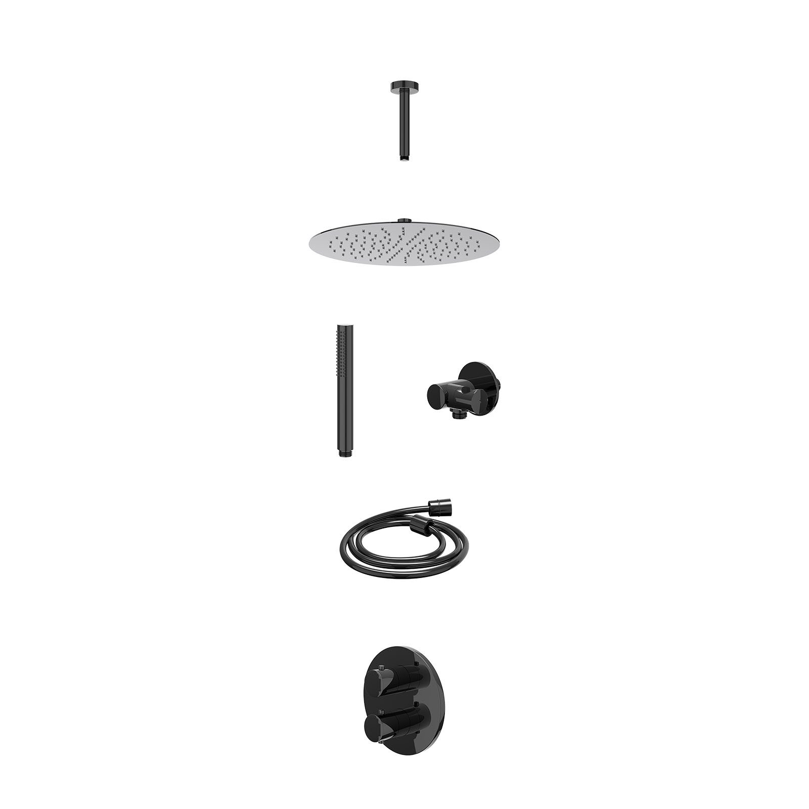 IVY Bond Regendoucheset inbouw 2-weg - 30cm slim - plafond 15cm - verstelbare steun - staafhanddouche - excl. inbouwbox - Zwart chroom