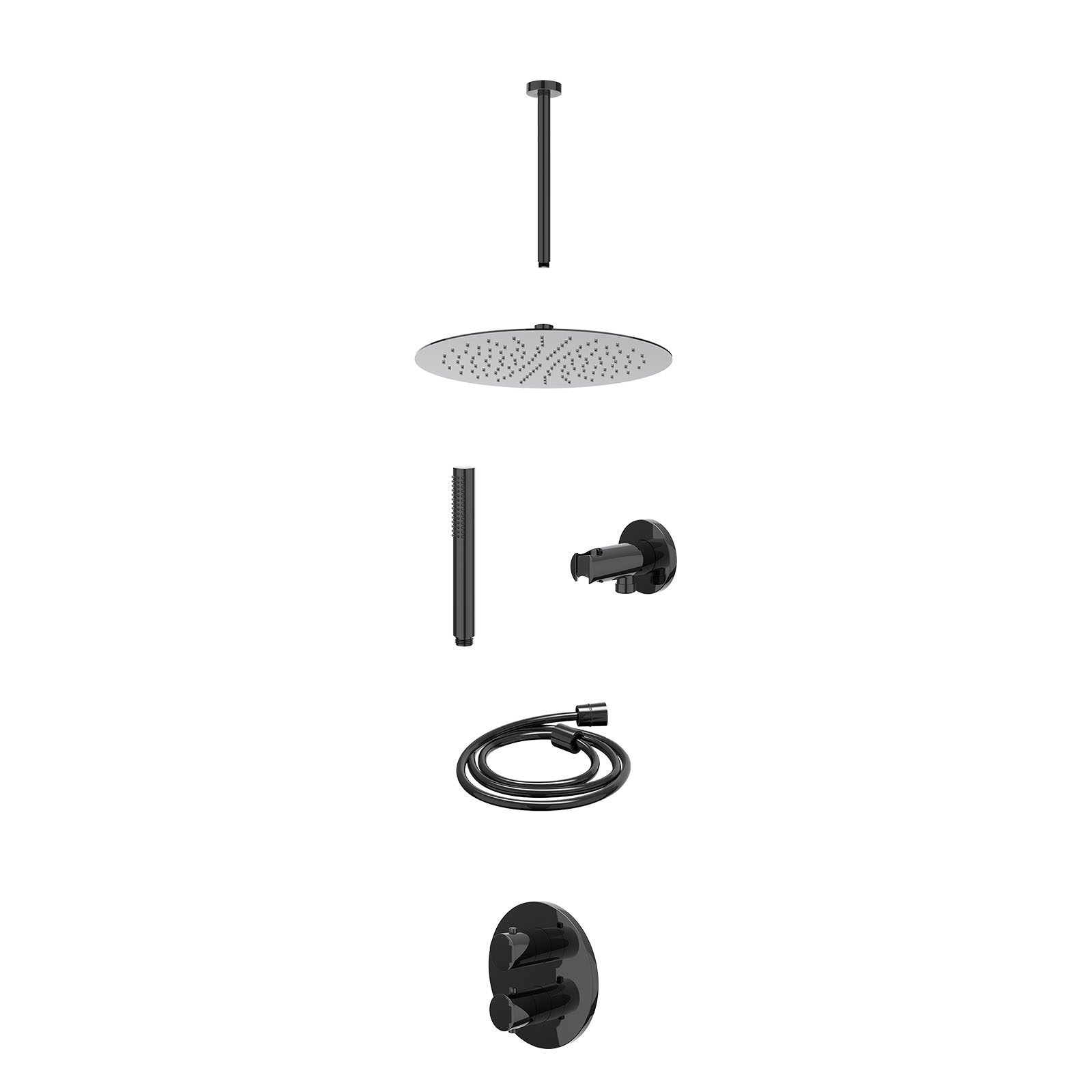 IVY Bond Regendoucheset inbouw 2-weg - 30cm slim - plafond 30cm - wandhouder - staafhanddouche - excl. inbouwbox - Zwart chroom