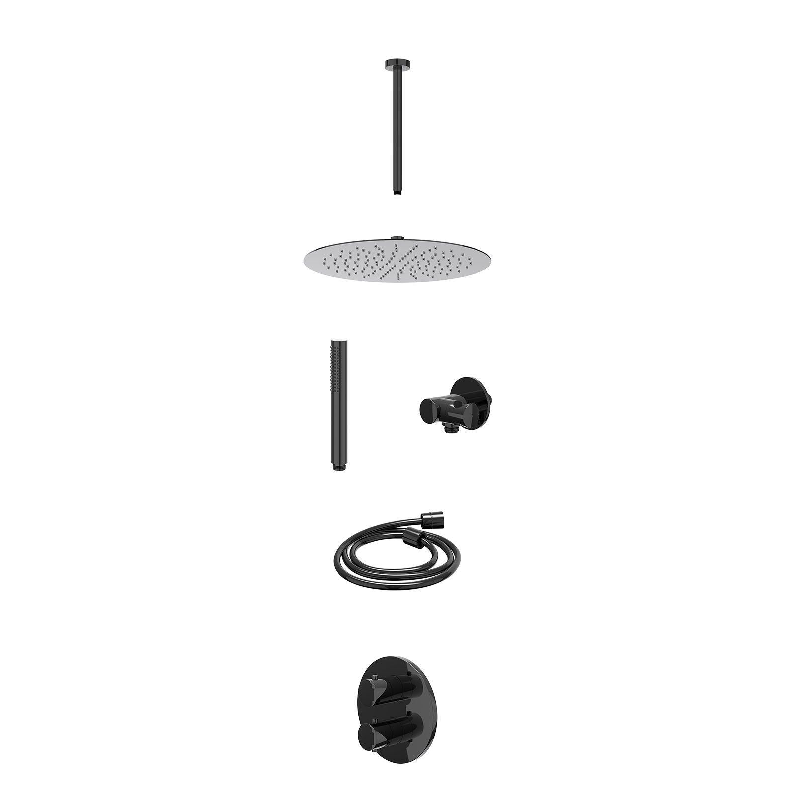 IVY Bond Regendoucheset inbouw 2-weg - 30cm slim - plafond 30cm - verstelbare steun - staafhanddouche - excl. inbouwbox - Zwart chroom