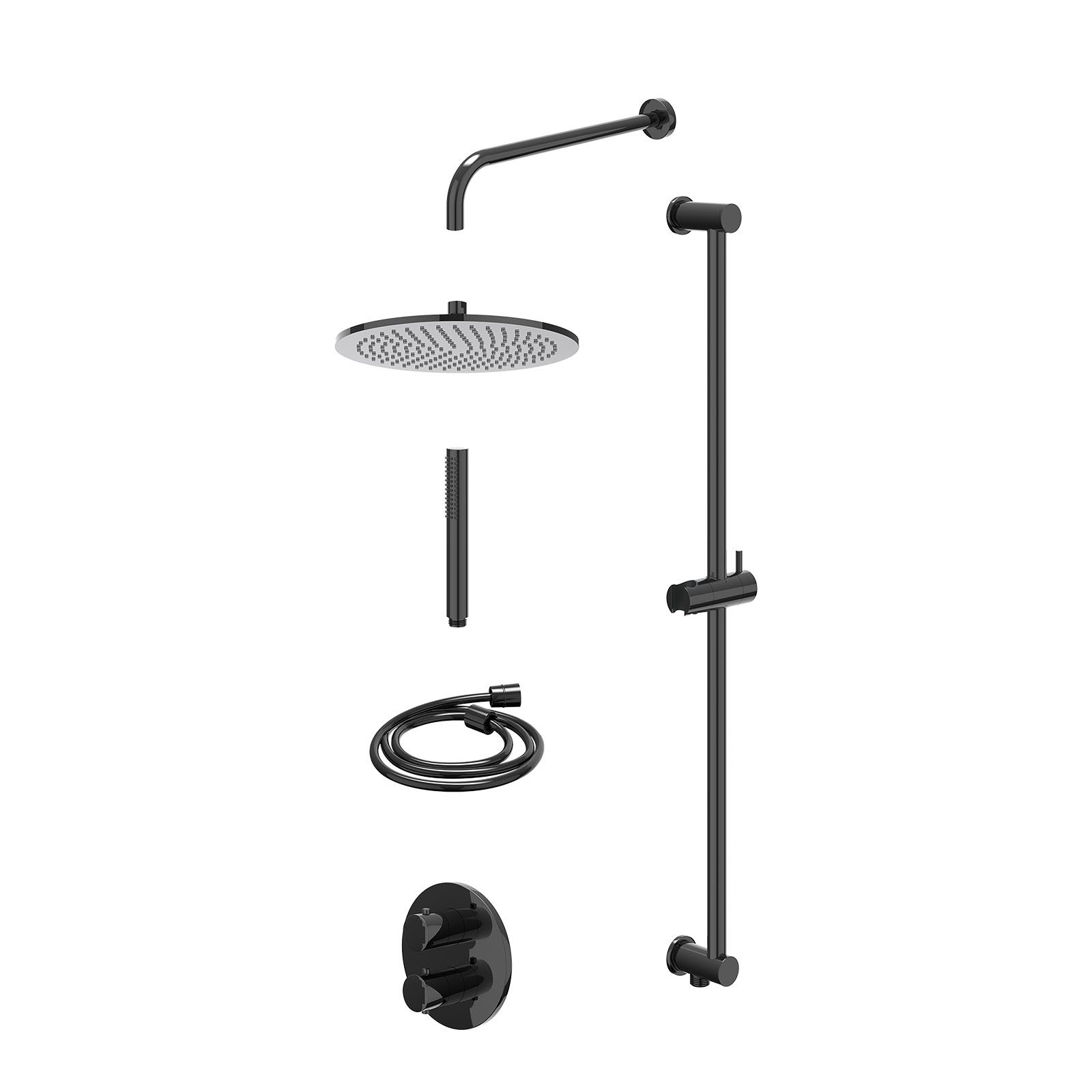 IVY Bond Regendoucheset inbouw 2-weg - 30cm medium - wandarm - glijstang - staafhanddouche - excl. inbouwbox - Zwart chroom