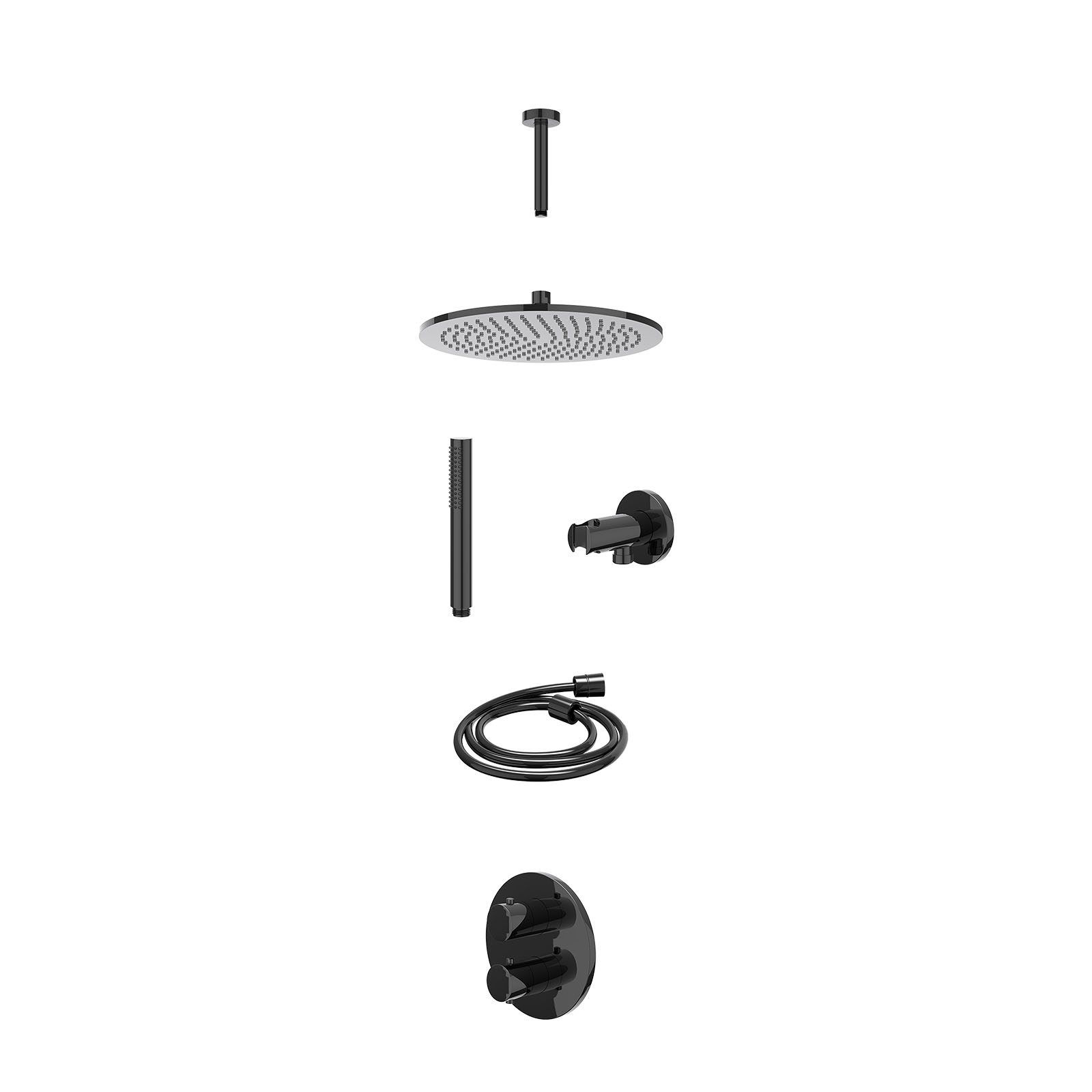 IVY Bond Regendoucheset inbouw 2-weg - 30cm medium - plafond 15cm - wandhouder - staafhanddouche - excl. inbouwbox - Zwart chroom