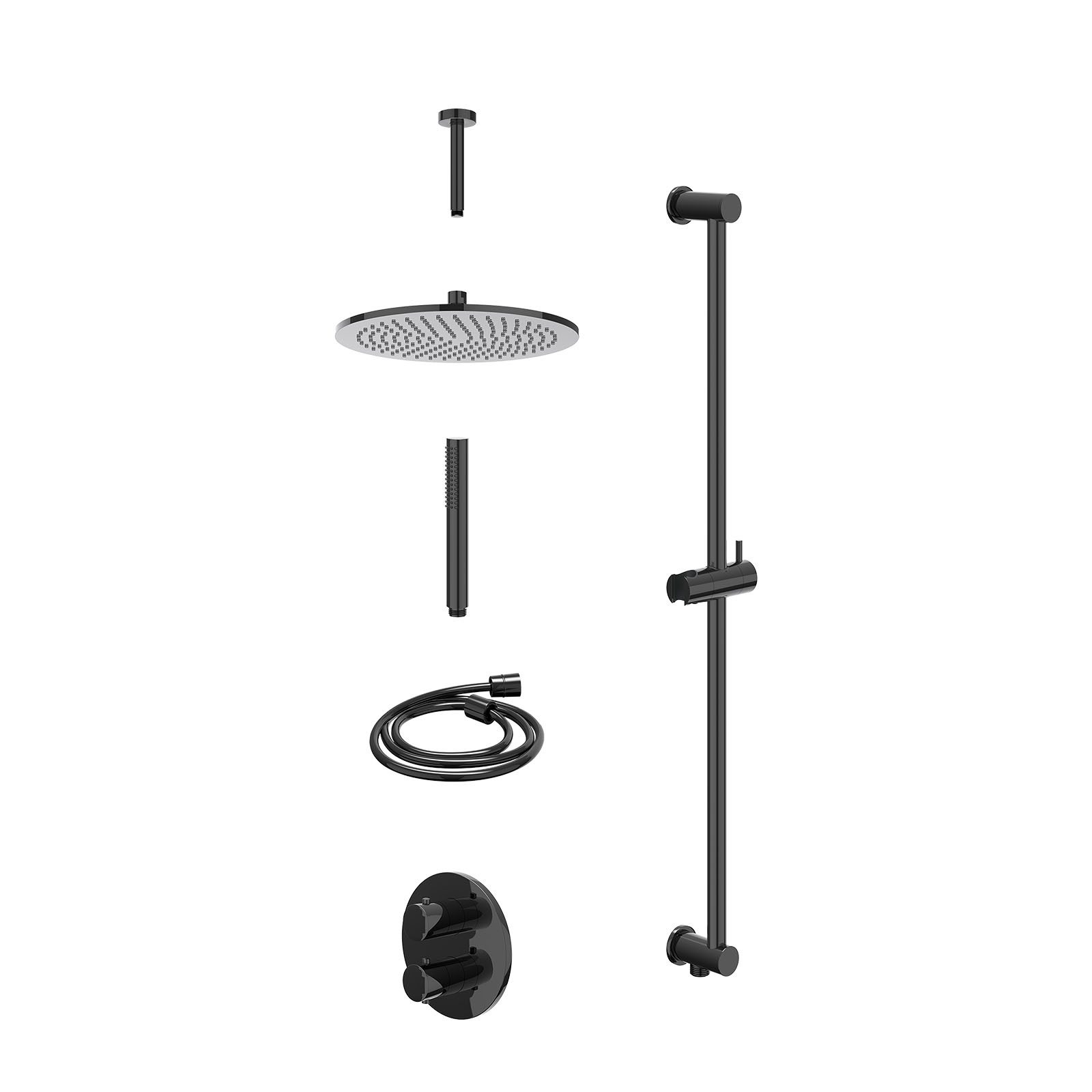 IVY Bond Regendoucheset inbouw 2-weg - 30cm medium - plafond 15cm - glijstang - staafhanddouche - excl. inbouwbox - Zwart chroom