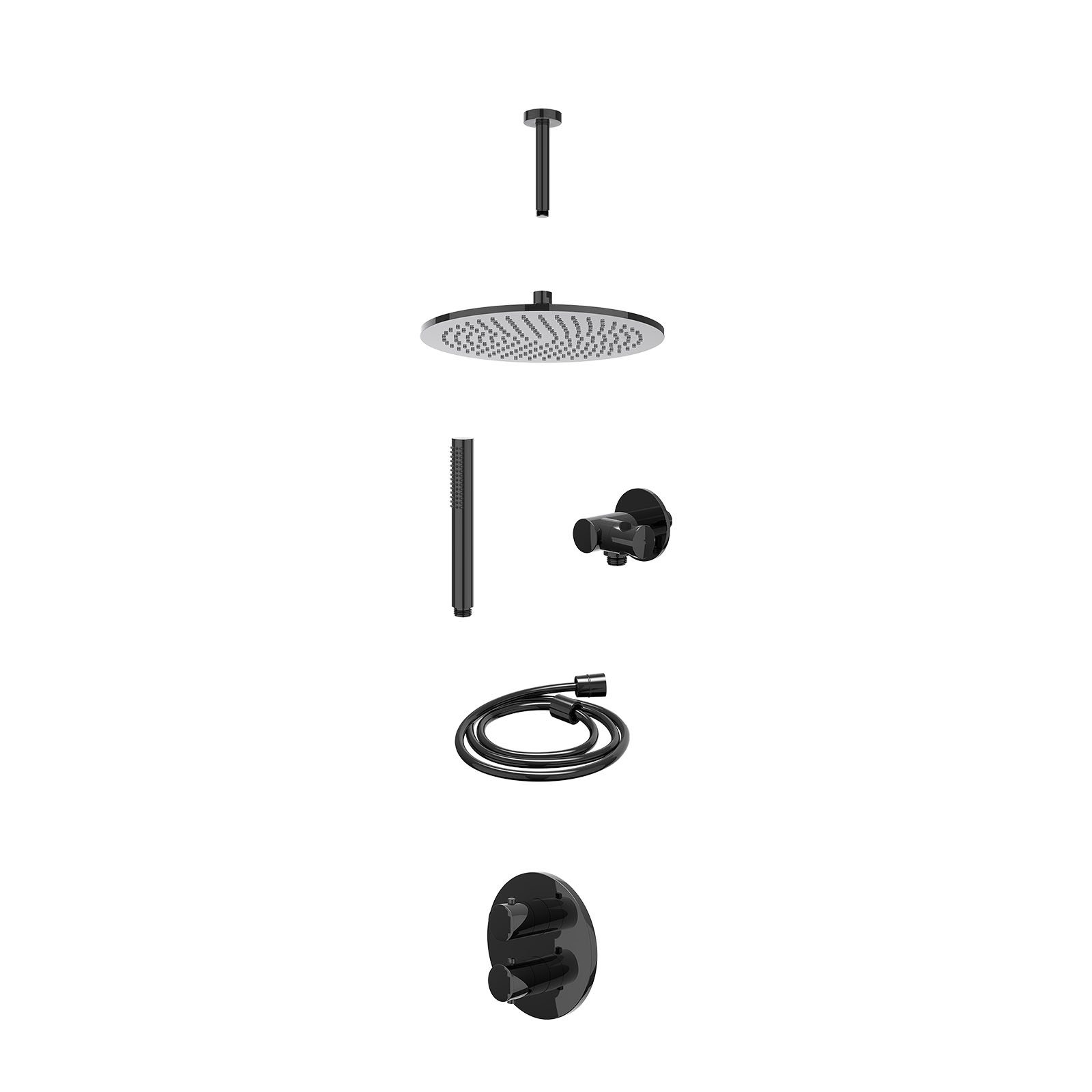 IVY Bond Regendoucheset inbouw 2-weg - 30cm medium - plafond 15cm - verstelbare steun - staafhanddouche - excl. inbouwbox - Zwart chroom