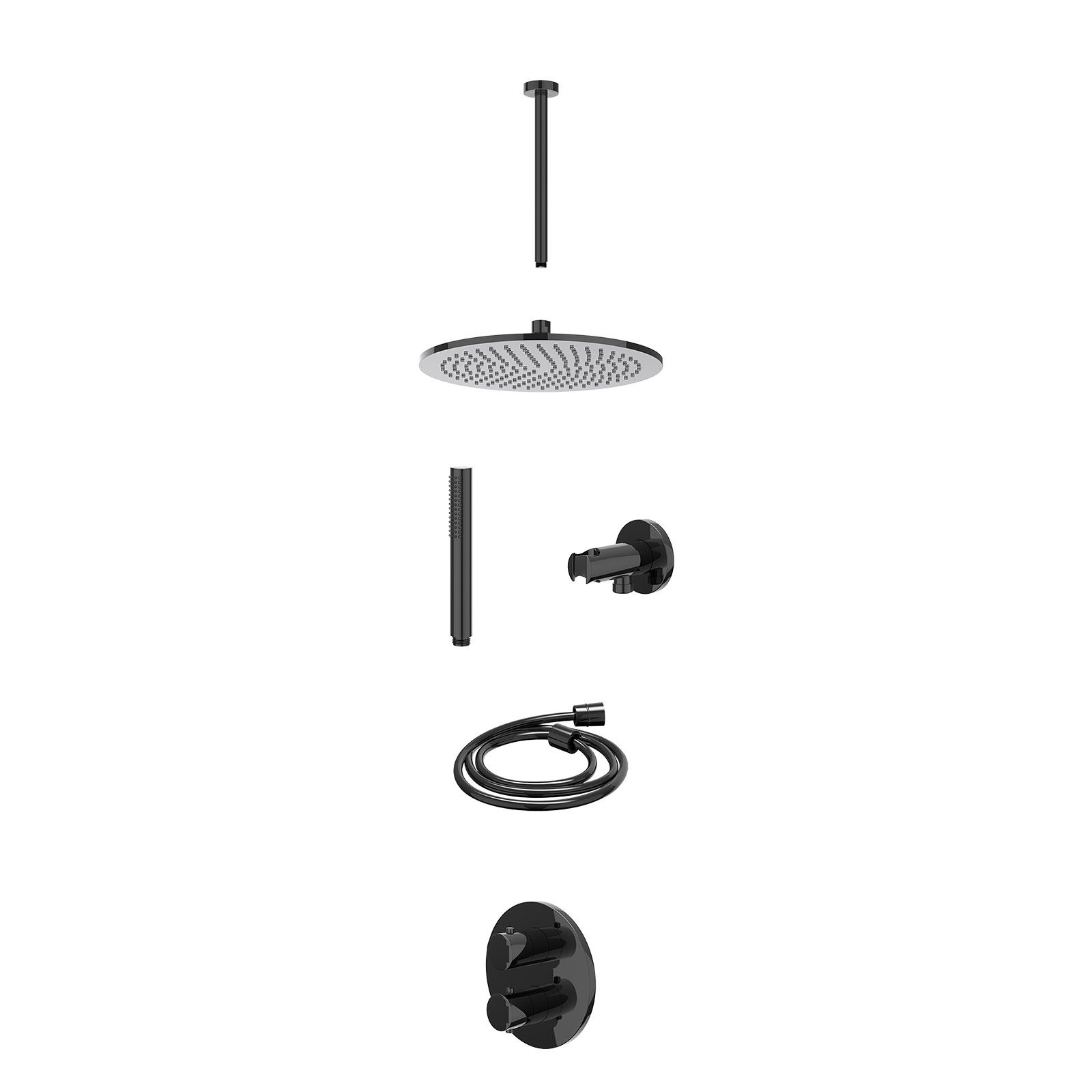 IVY Bond Regendoucheset inbouw 2-weg - 30cm medium - plafond 30cm - wandhouder - staafhanddouche - excl. inbouwbox - Zwart chroom