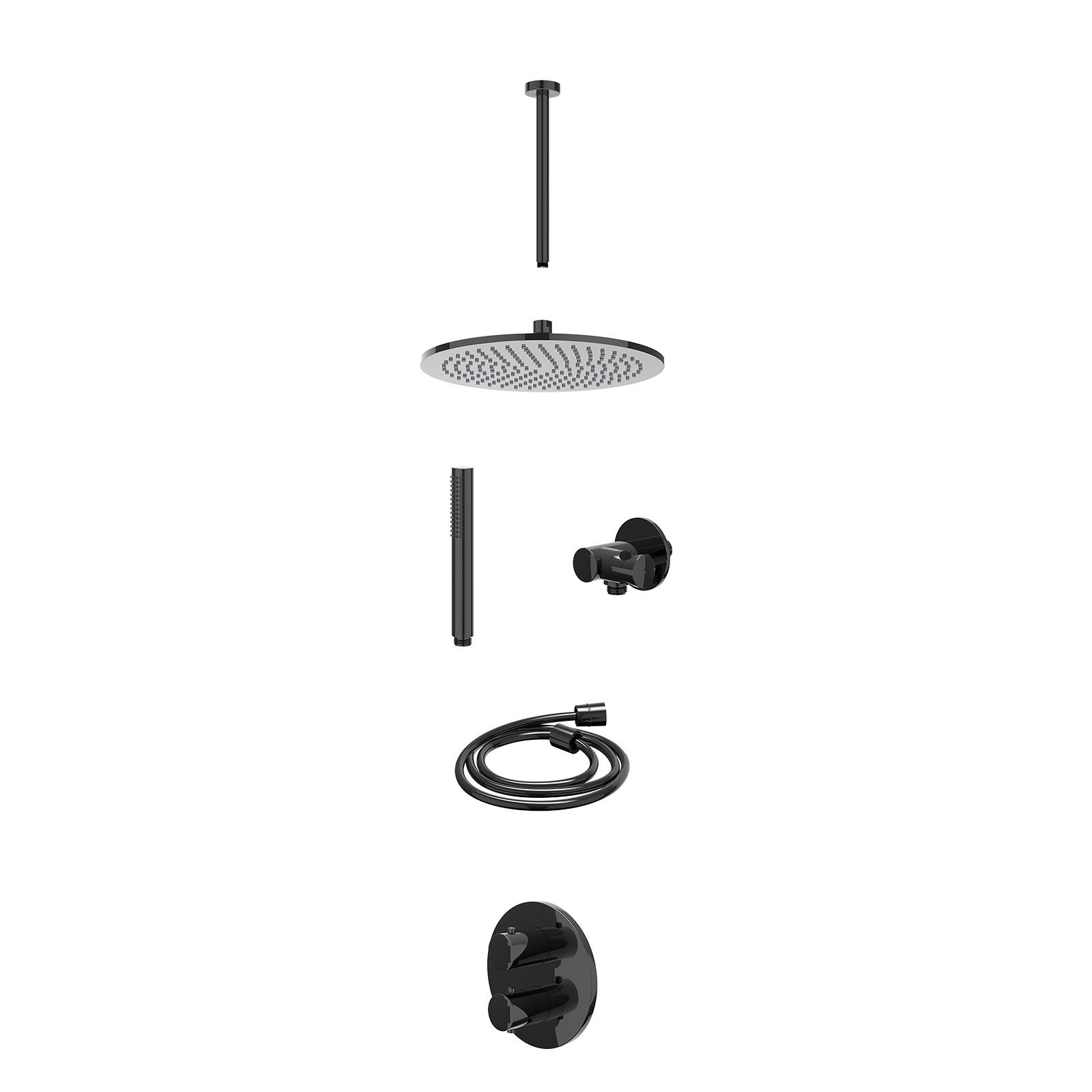 IVY Bond Regendoucheset inbouw 2-weg - 30cm medium - plafond 30cm - verstelbare steun - staafhanddouche - excl. inbouwbox - Zwart chroom
