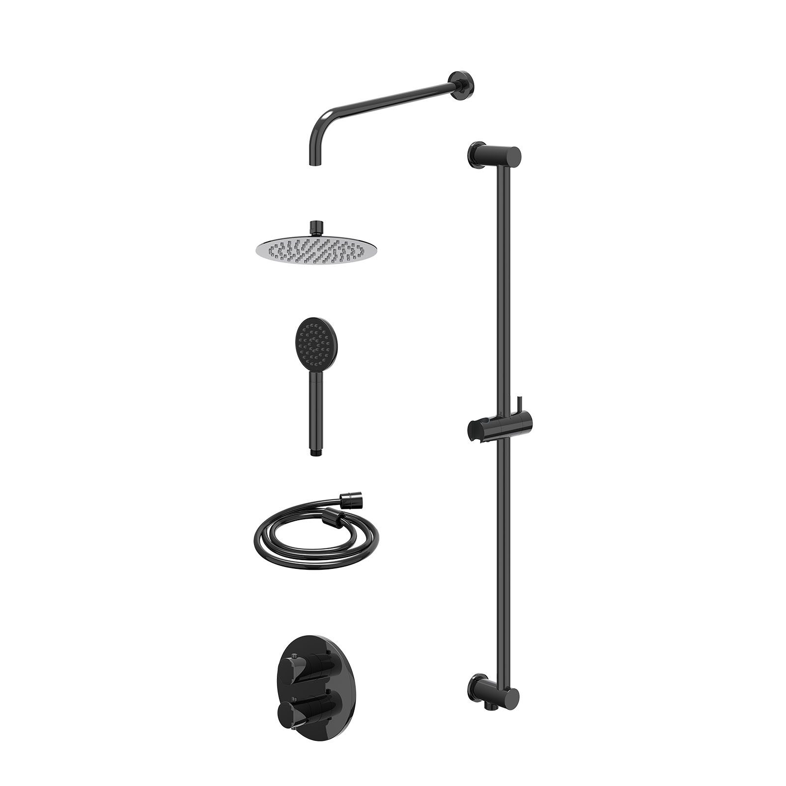 IVY Bond Regendoucheset inbouw 2-weg - 20cm slim - wandarm - glijstang - satin spray - excl. inbouwbox - Zwart chroom