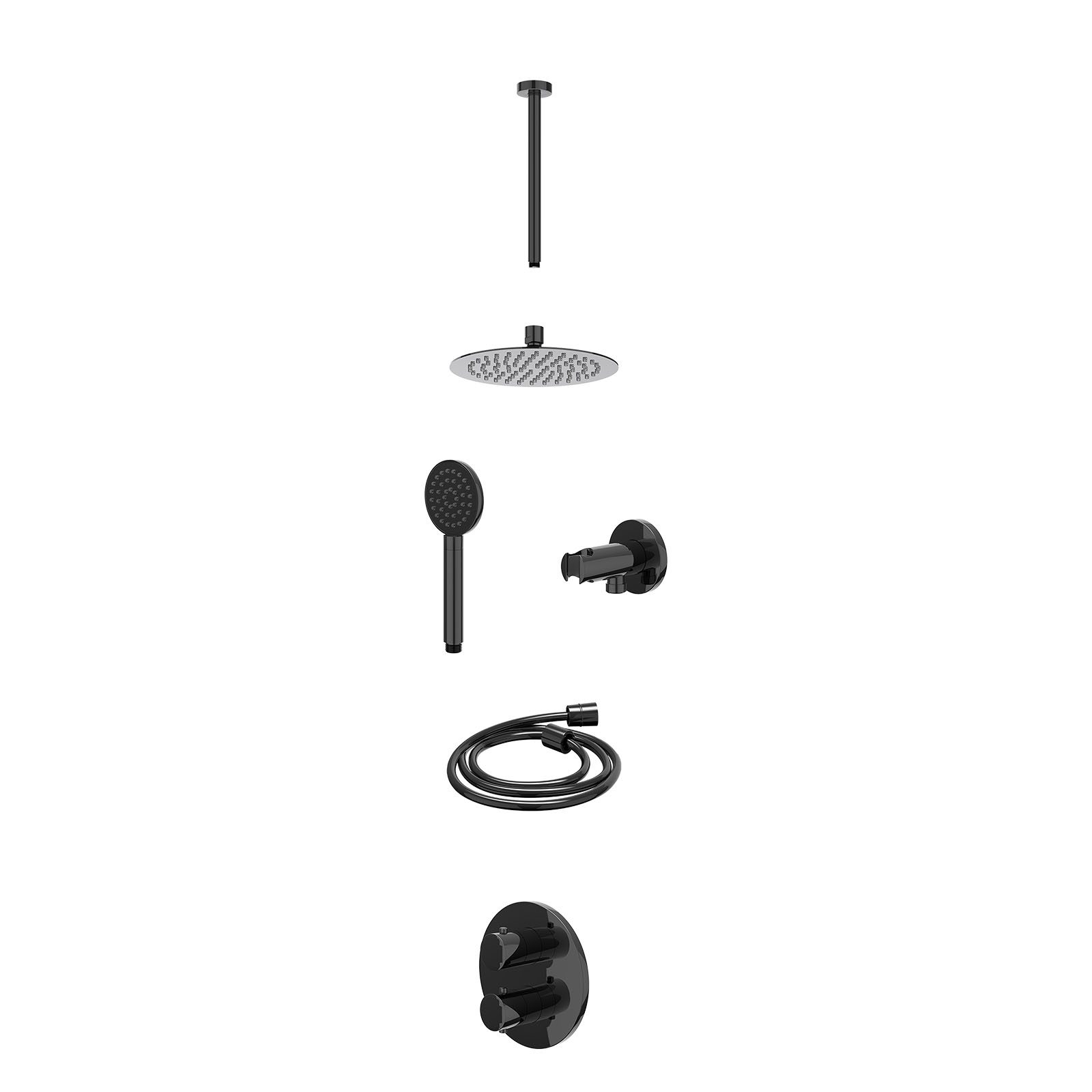 IVY Bond Regendoucheset inbouw 2-weg - 20cm slim - plafond 30cm - wandhouder - satin spray - excl. inbouwbox - Zwart chroom
