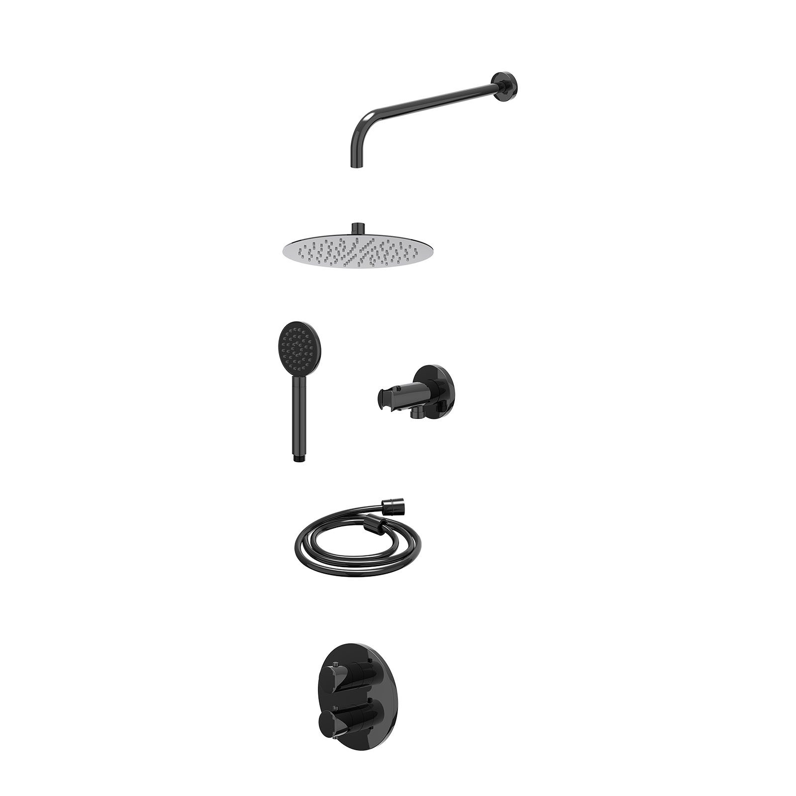 IVY Bond Regendoucheset inbouw 2-weg - 25cm slim - wandarm - wandhouder - satin spray - excl. inbouwbox - Zwart chroom
