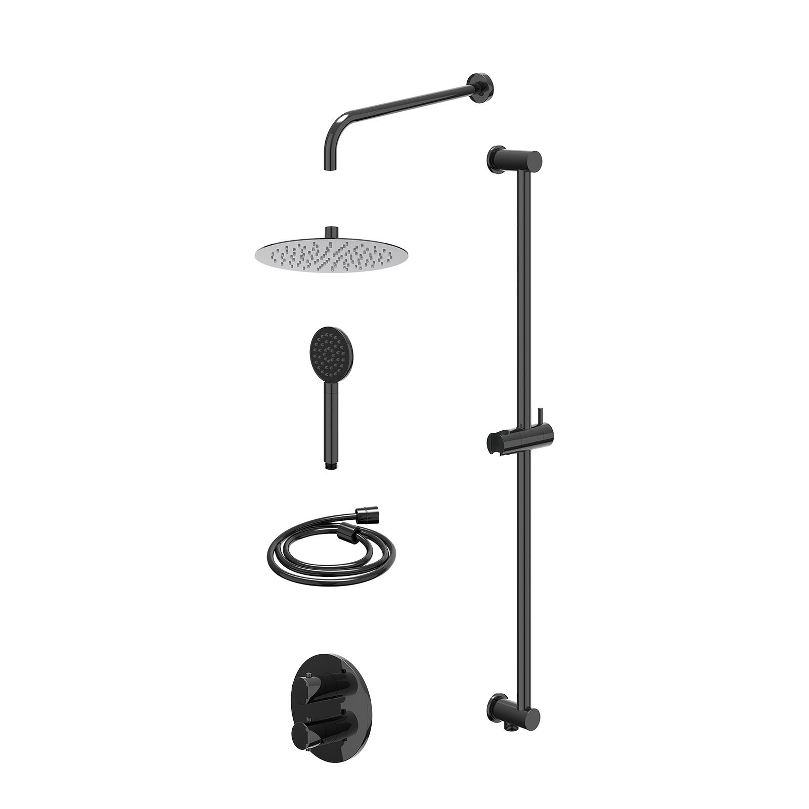 IVY Bond Regendoucheset inbouw 2-weg - 25cm slim - wandarm - glijstang - satin spray - excl. inbouwbox - Zwart chroom