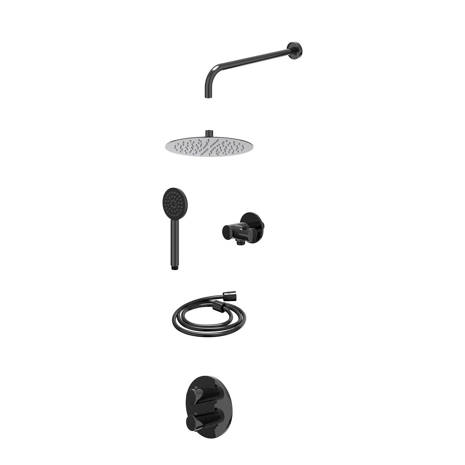 IVY Bond Regendoucheset inbouw 2-weg - 25cm slim - wandarm - verstelbare steun - satin spray - excl. inbouwbox - Zwart chroom