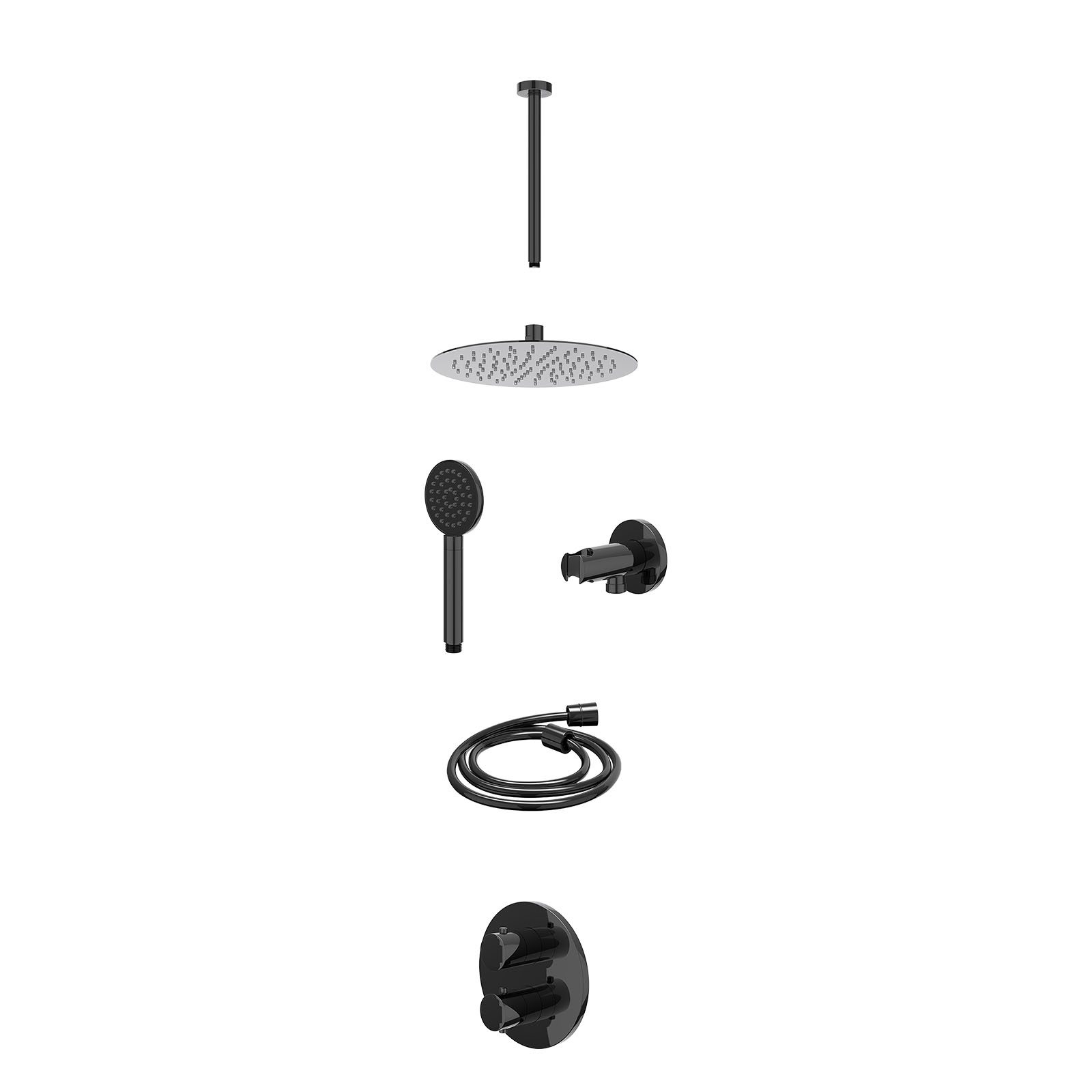 IVY Bond Regendoucheset inbouw 2-weg - 25cm slim - plafond 30cm - wandhouder - satin spray - excl. inbouwbox - Zwart chroom
