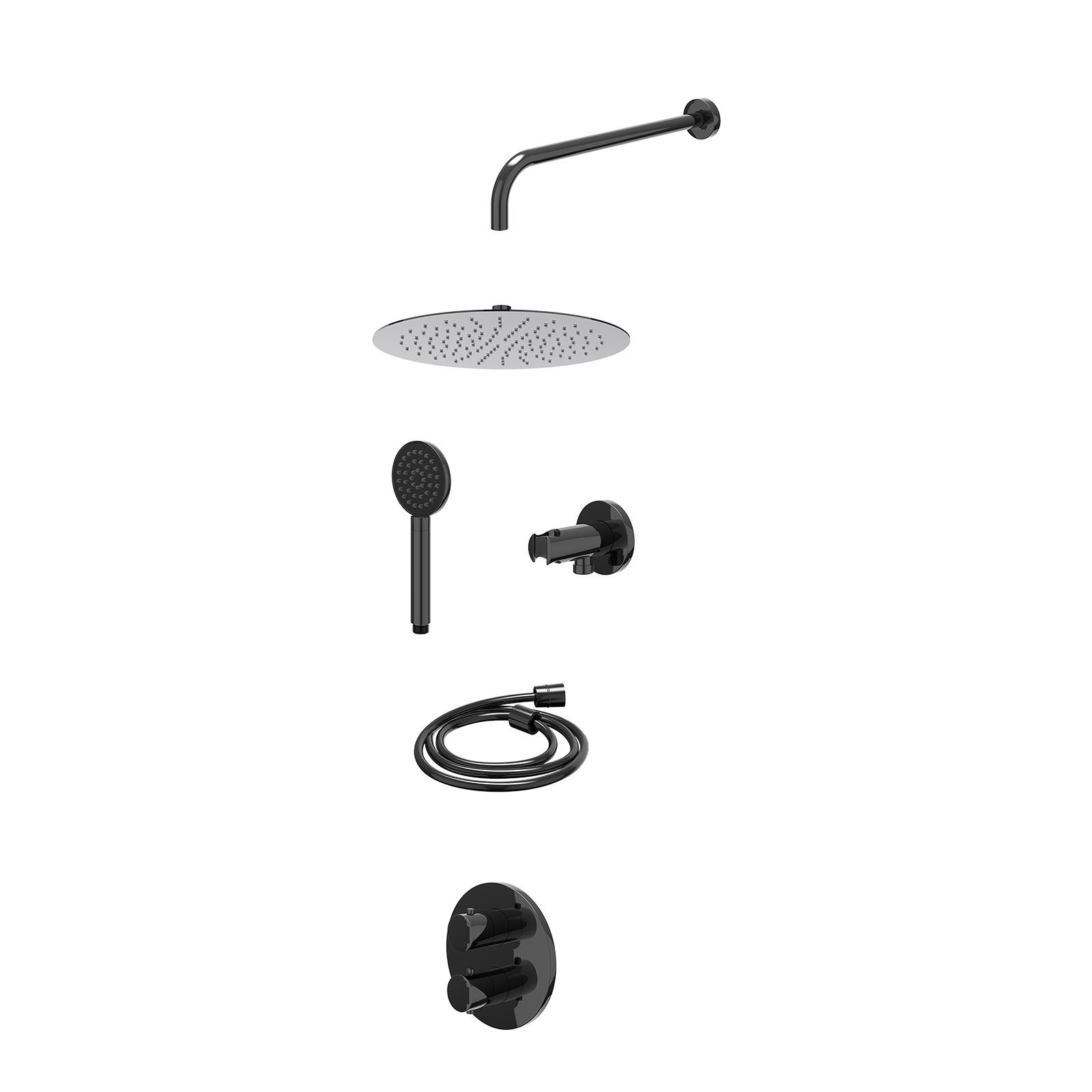 IVY Bond Regendoucheset inbouw 2-weg - 30cm slim - wandarm - wandhouder - satin spray - excl. inbouwbox - Zwart chroom