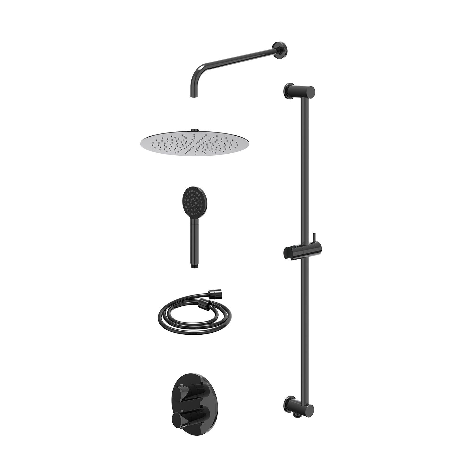 IVY Bond Regendoucheset inbouw 2-weg - 30cm slim - wandarm - glijstang - satin spray - excl. inbouwbox - Zwart chroom