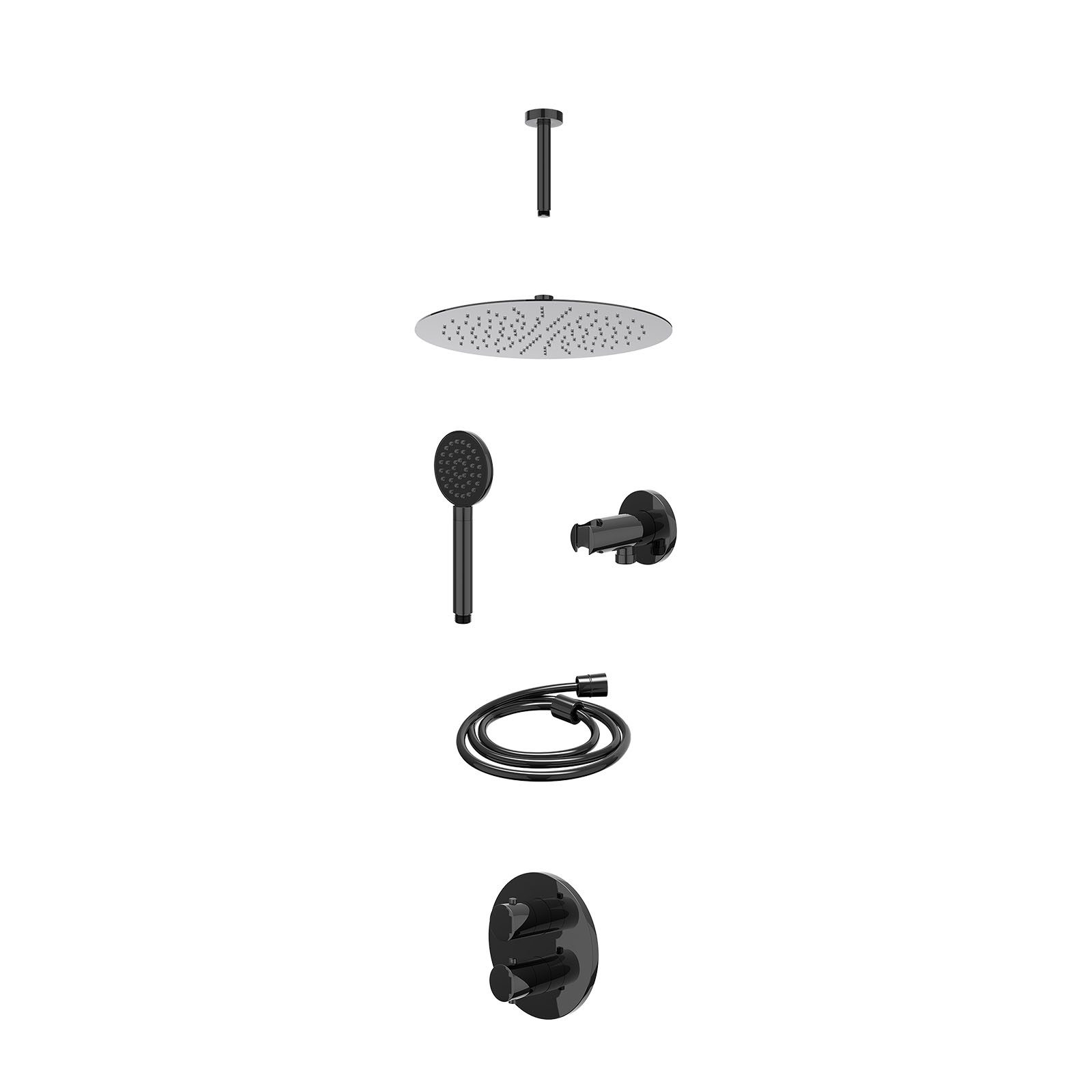 IVY Bond Regendoucheset inbouw 2-weg - 30cm slim - plafond 15cm - wandhouder - satin spray - excl. inbouwbox - Zwart chroom