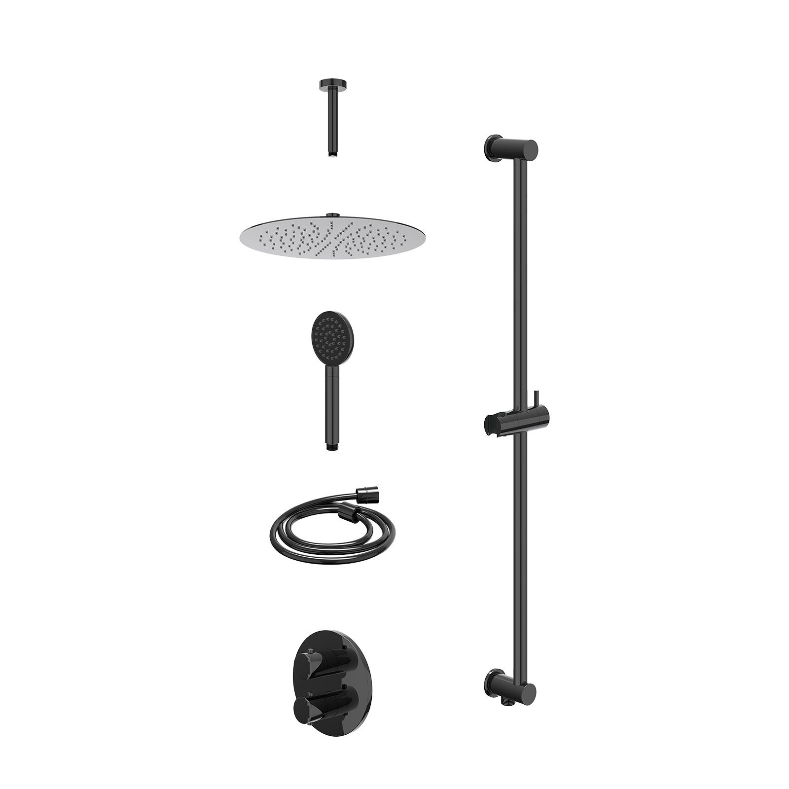 IVY Bond Regendoucheset inbouw 2-weg - 30cm slim - plafond 15cm - glijstang - satin spray - excl. inbouwbox - Zwart chroom