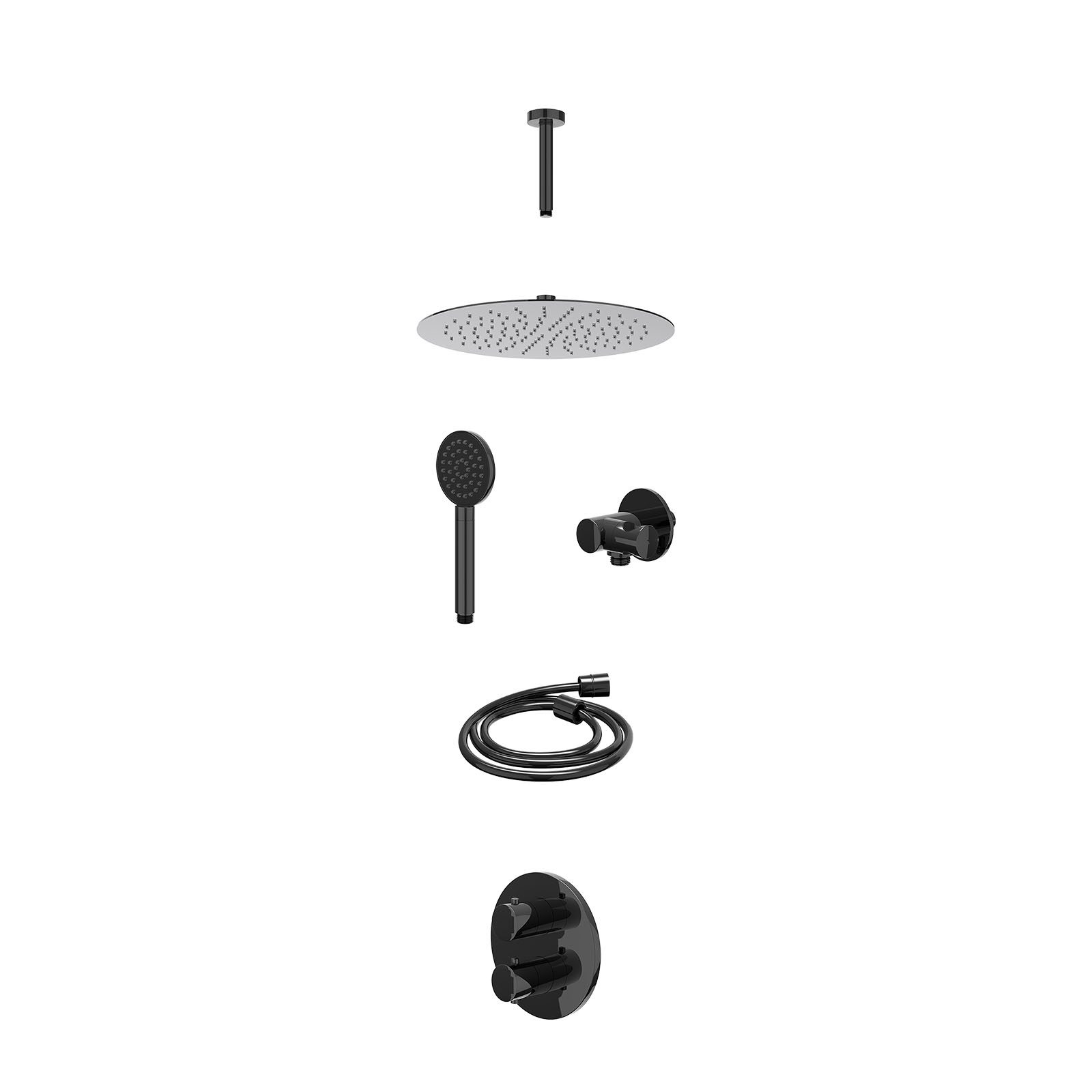 IVY Bond Regendoucheset inbouw 2-weg - 30cm slim - plafond 15cm - verstelbare steun - satin spray - excl. inbouwbox - Zwart chroom