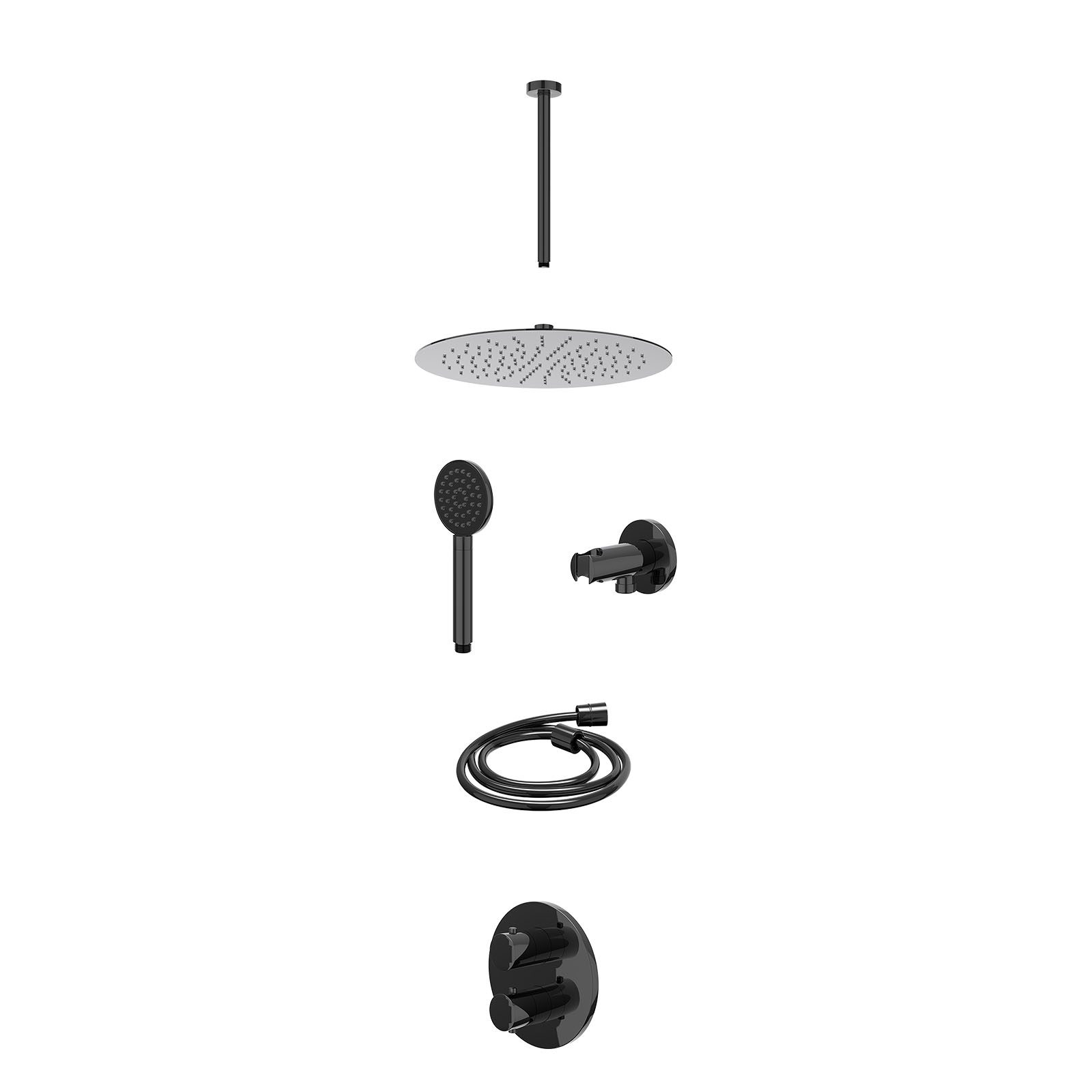 IVY Bond Regendoucheset inbouw 2-weg - 30cm slim - plafond 30cm - wandhouder - satin spray - excl. inbouwbox - Zwart chroom