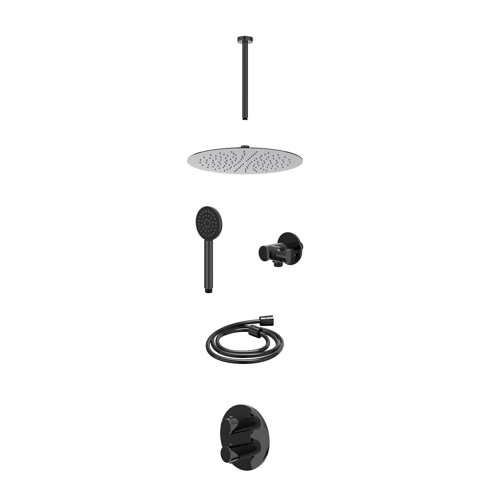 IVY Bond Regendoucheset inbouw 2-weg - 30cm slim - plafond 30cm - verstelbare steun - satin spray - excl. inbouwbox - Zwart chroom