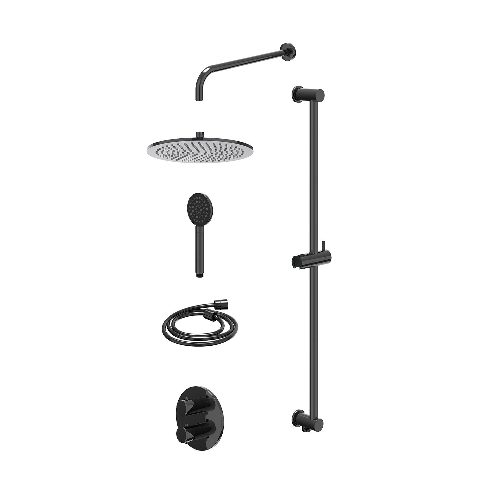 IVY Bond Regendoucheset inbouw 2-weg - 30cm medium - wandarm - glijstang - satin spray - excl. inbouwbox - Zwart chroom