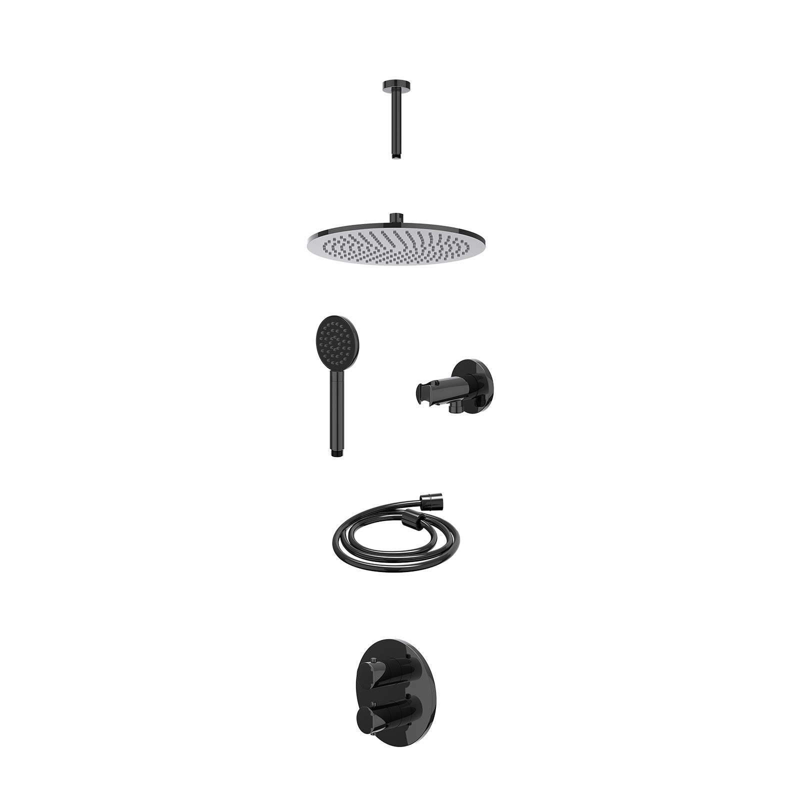 IVY Bond Regendoucheset inbouw 2-weg - 30cm medium - plafond 15cm - wandhouder - satin spray - excl. inbouwbox - Zwart chroom