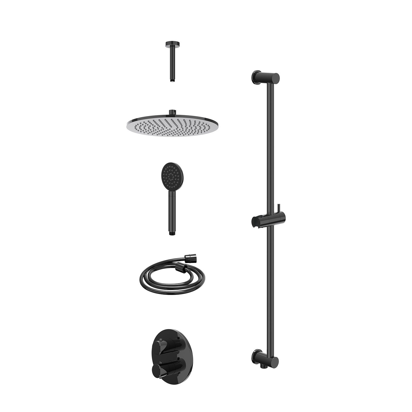 IVY Bond Regendoucheset inbouw 2-weg - 30cm medium - plafond 15cm - glijstang - satin spray - excl. inbouwbox - Zwart chroom